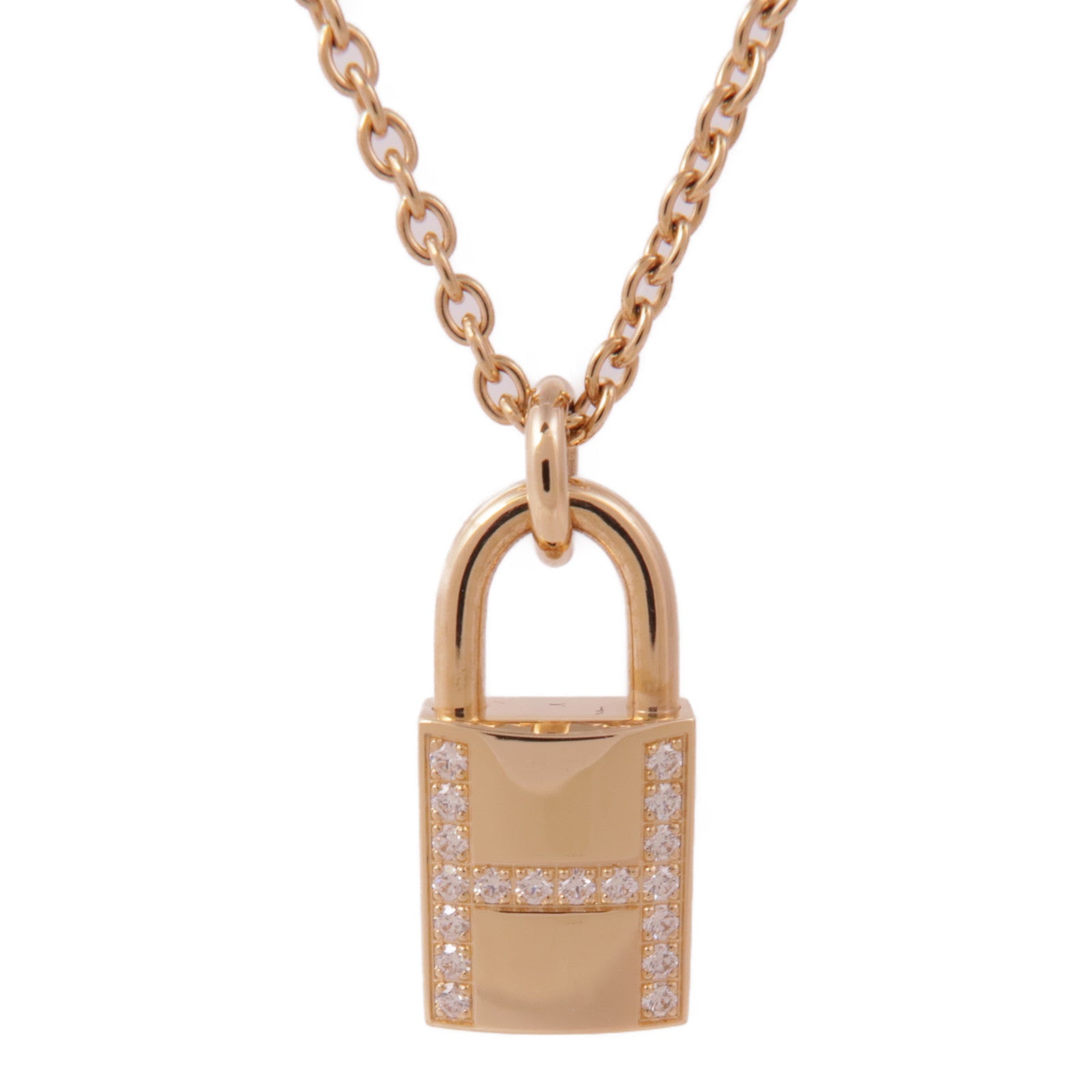 HERMES 18K玫瑰金Cadenas Pendant Diamond Necklace鑽石項鍊