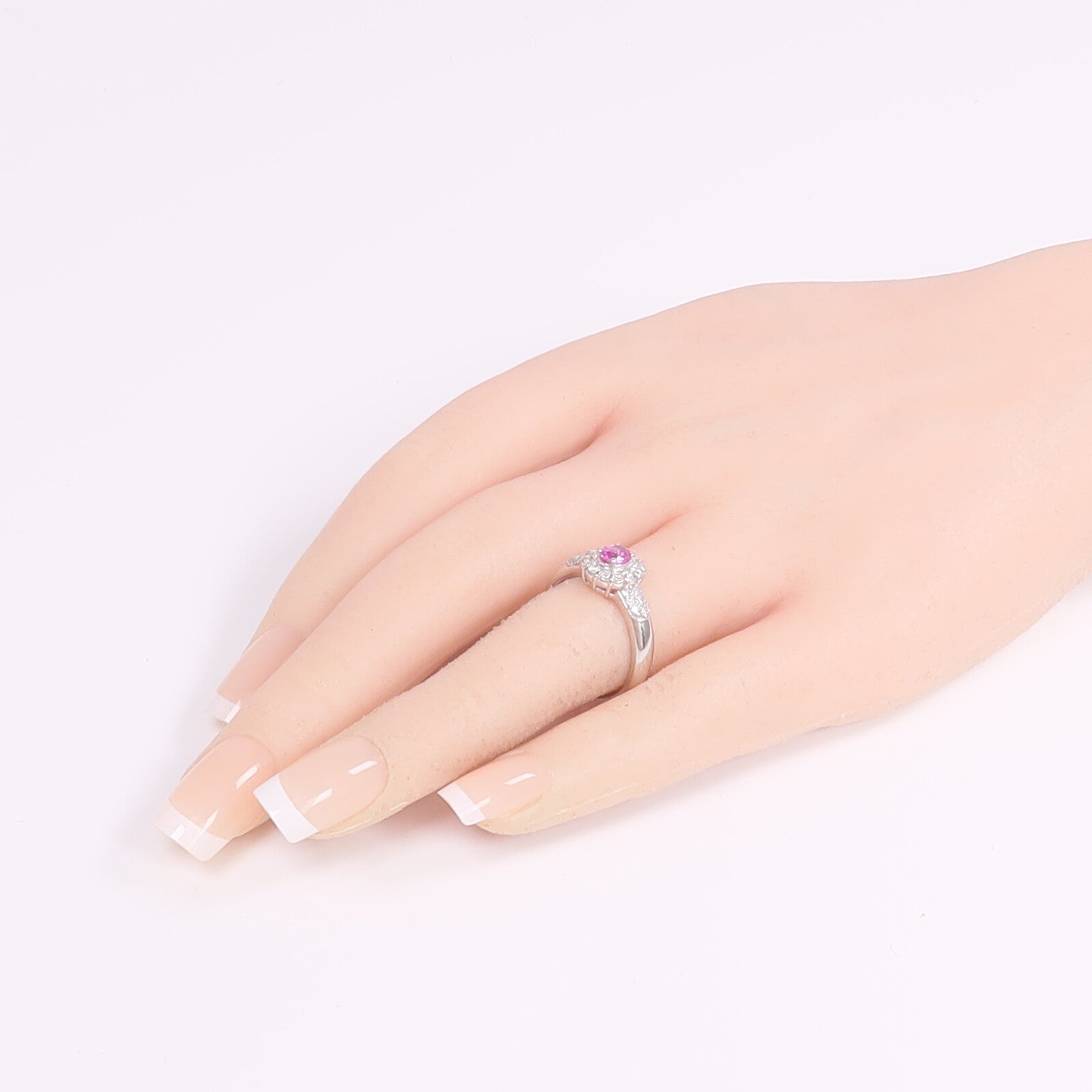 JEWELRY 【激減優惠】PT900鉑金Sapphire Diamond Ring粉紅色藍寶石/鑽石戒指US#7