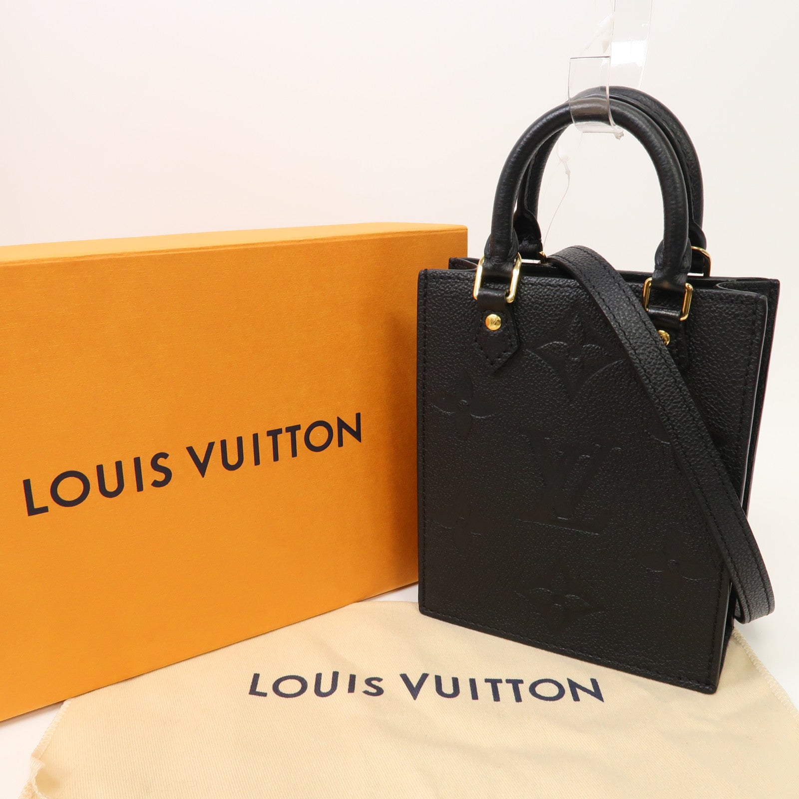 LOUIS VUITTON 【清倉大減價】Monogram Empreinte Petit Sac Plat金扣手挽肩背兩用袋黑色