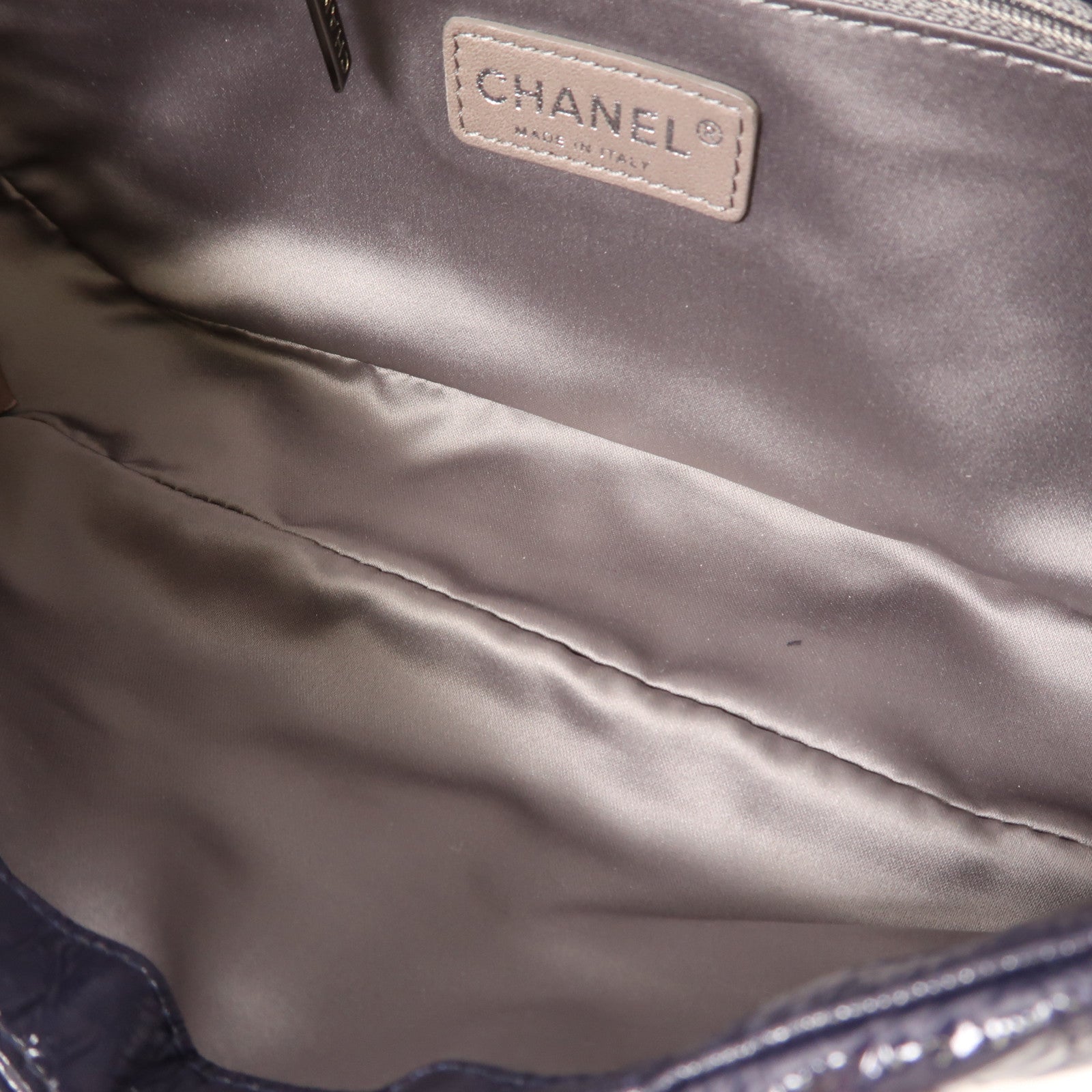 CHANEL 漆皮皮革Chain Shoulder Bag銀扣鏈帶肩背袋深紫色