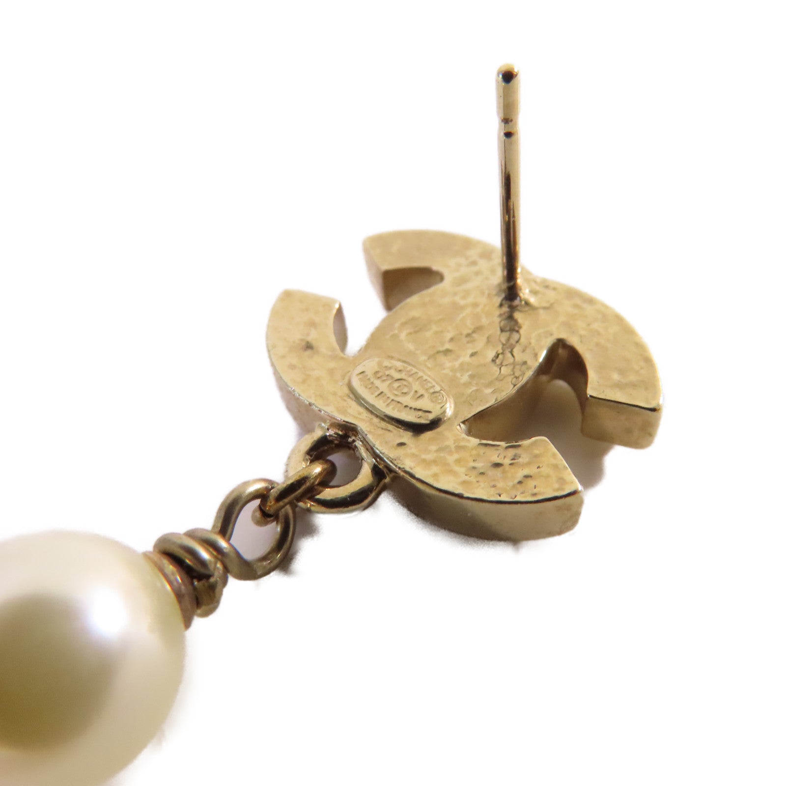 CHANEL 金屬/仿珍珠CC Earrings耳環珍珠色/金色