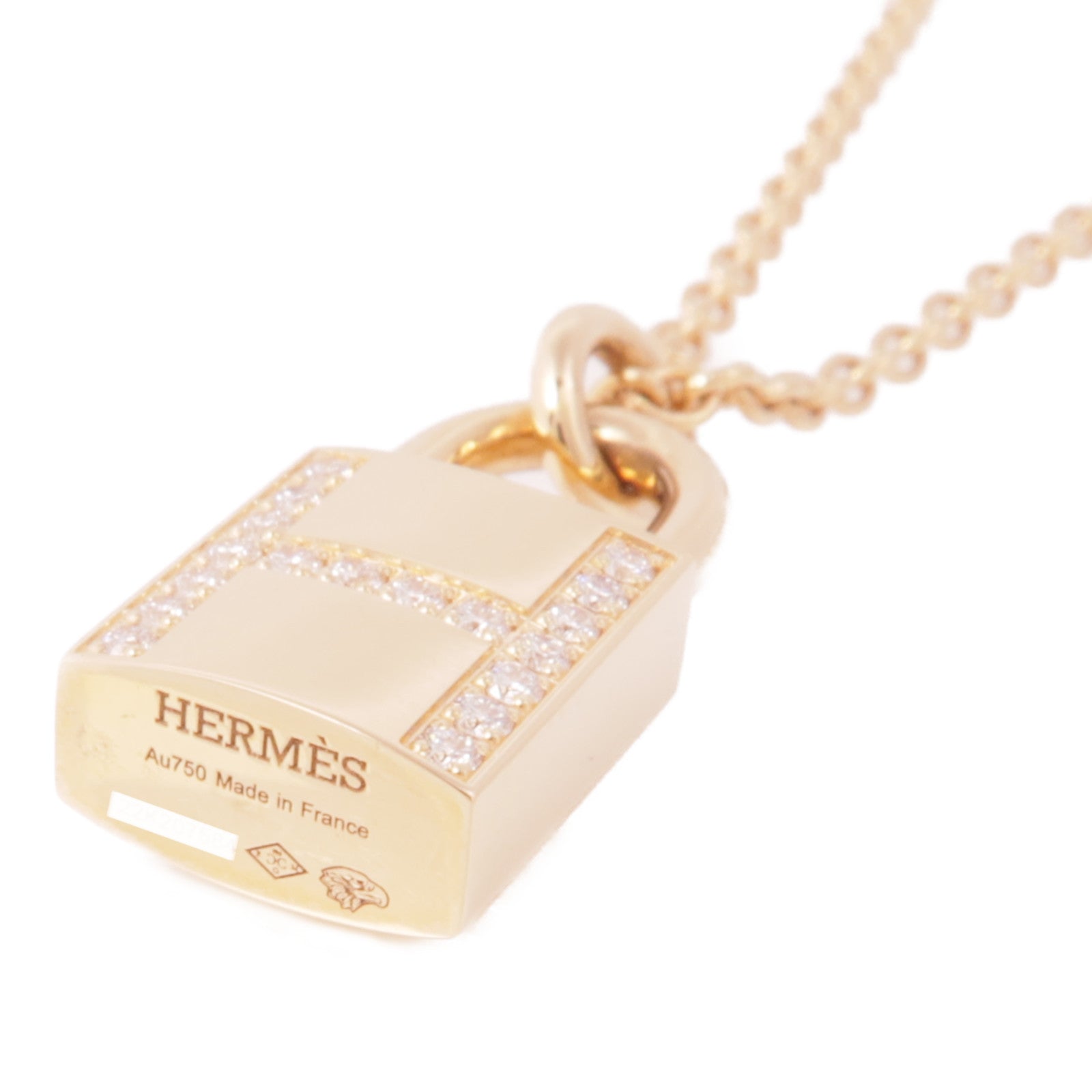 HERMES 18K玫瑰金Cadenas Pendant Diamond Necklace鑽石項鍊