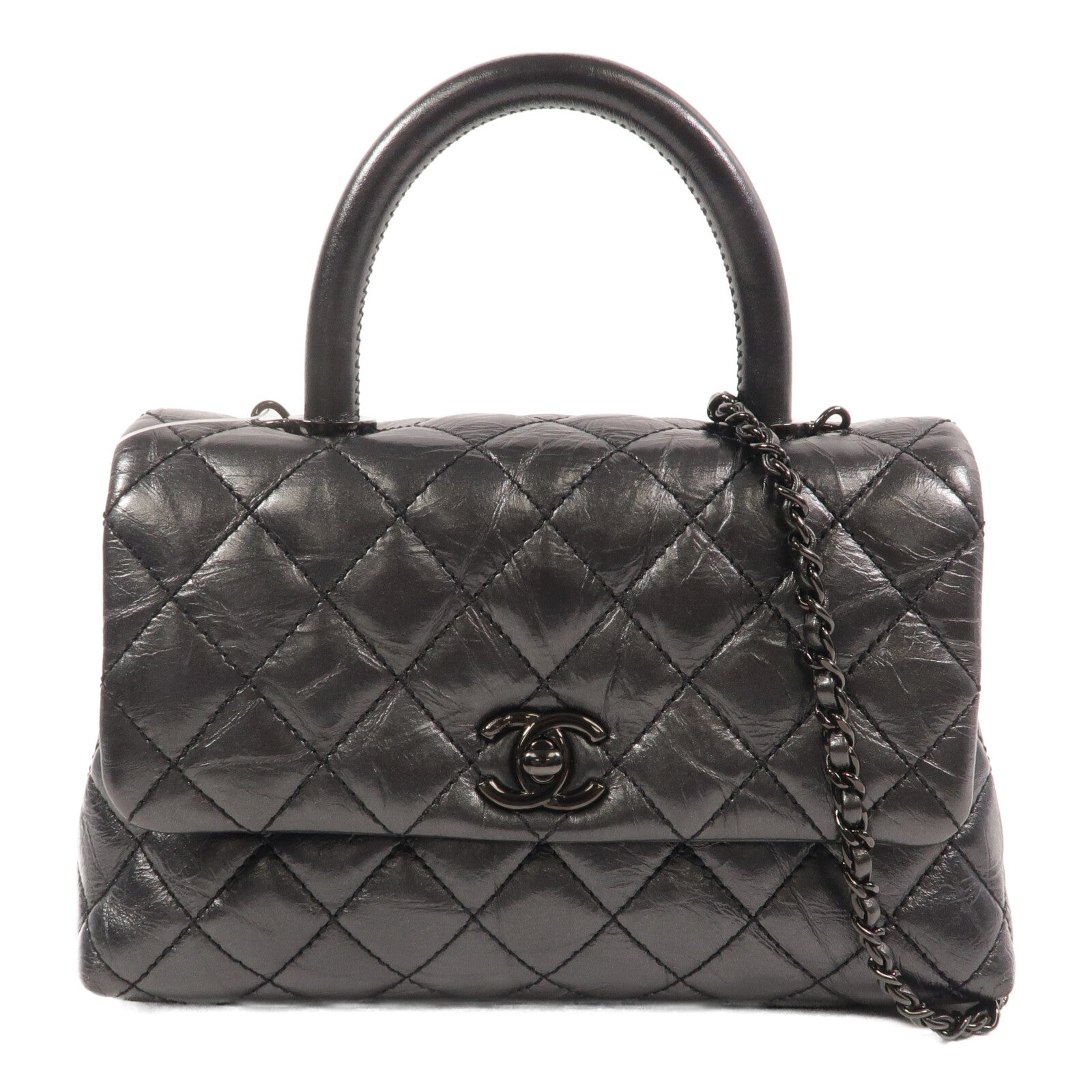 CHANEL 牛皮皮革Coco Handle Small鏈帶手挽肩背兩用袋
