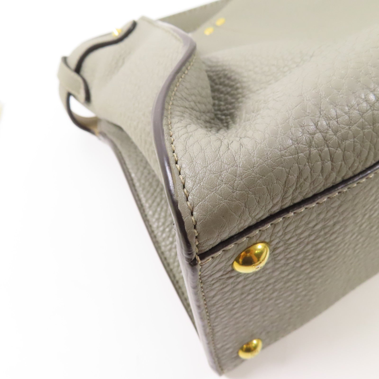 FENDI GHW Peekaboo X-Lite 2 Way Shoulder Handbag Calfskin Leather Gray