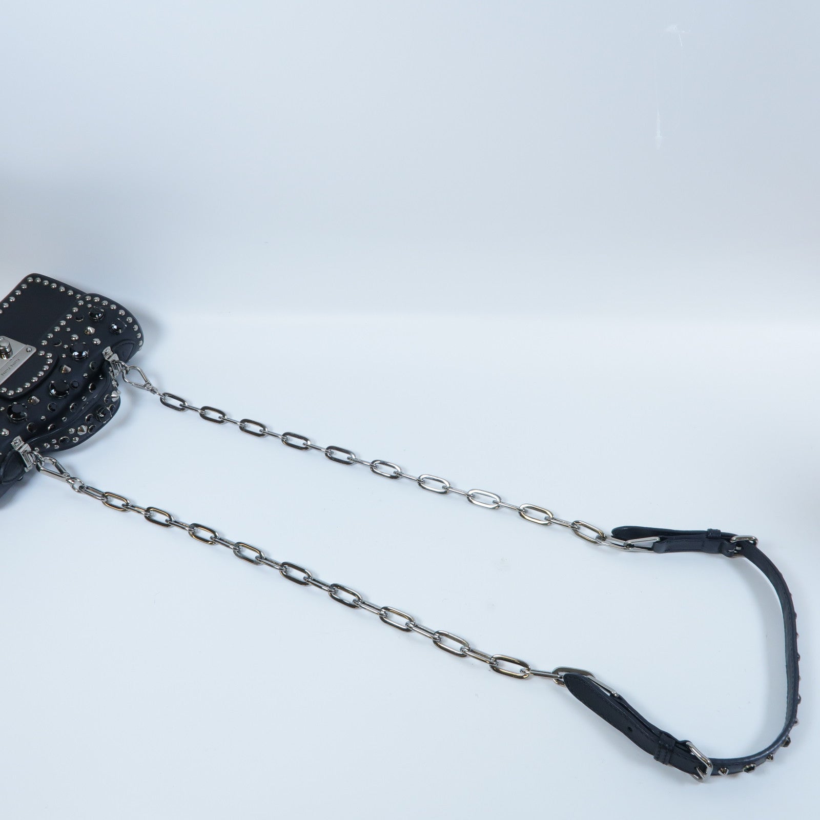 Miu Miu 牛皮皮革2 Way Shoulder銀扣手挽肩背兩用袋黑色