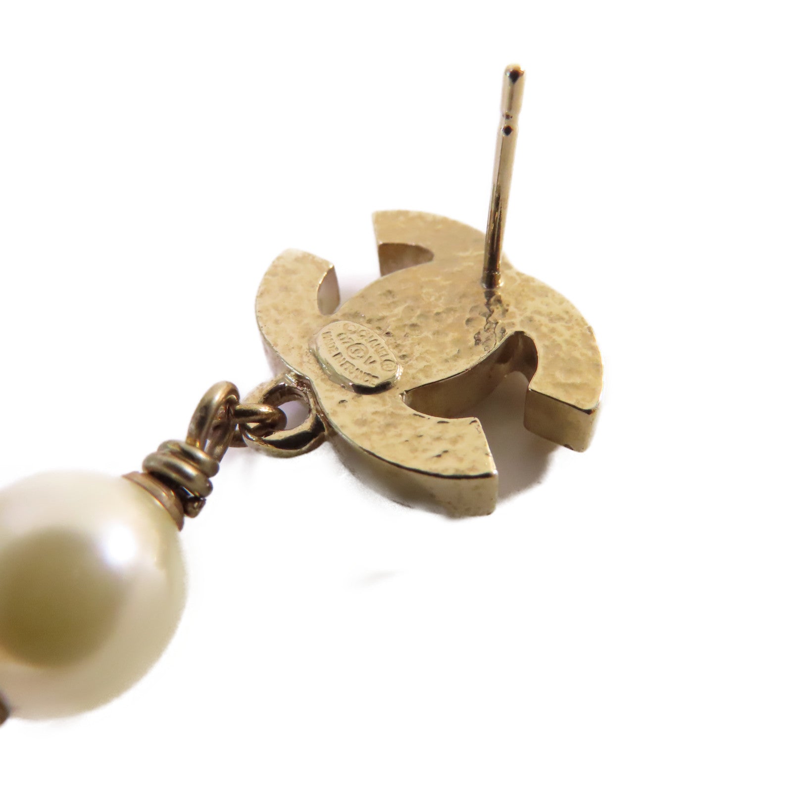 CHANEL 金屬/仿珍珠CC Earrings耳環珍珠色/金色