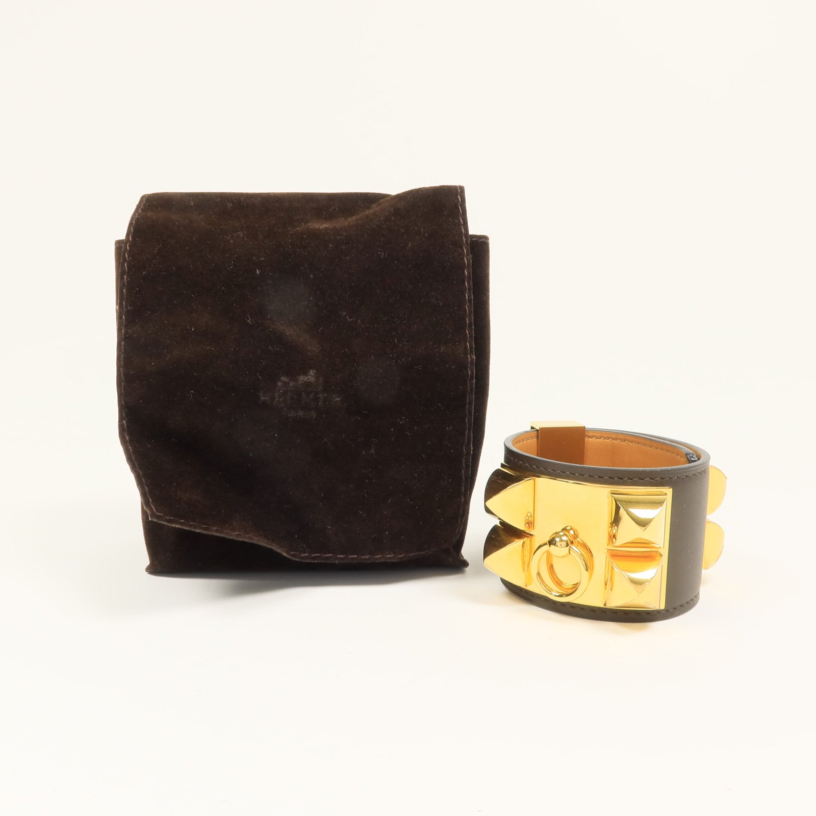 HERMES Swift皮革Collier De Chien Bangle金扣金扣Dark Brown