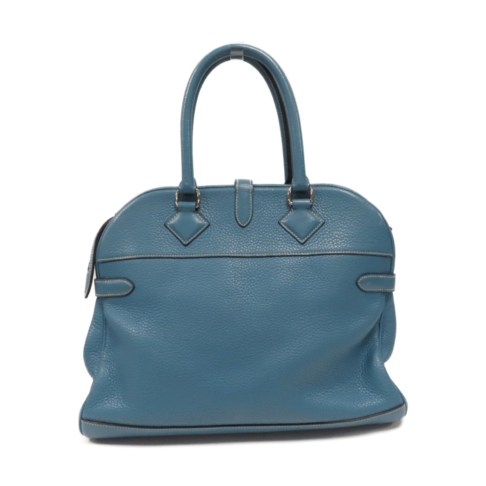 HERMES 【激減優惠】Clemence皮革Atlas 35銀扣手挽袋Blue Jeans牛仔藍色