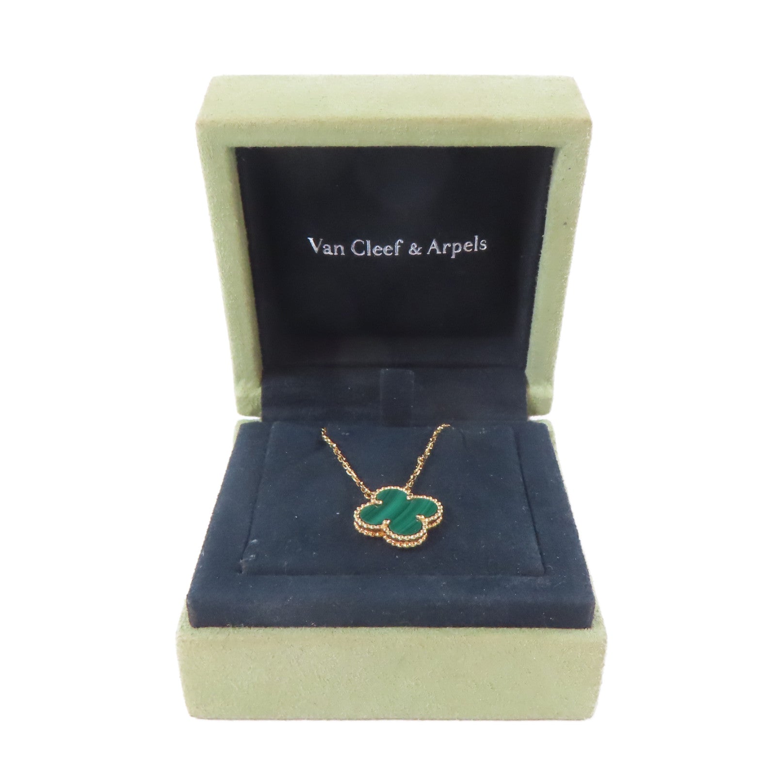 Van Cleef & Arpels 18K黃金Vintage Alhambra孔雀石項鍊#42cm