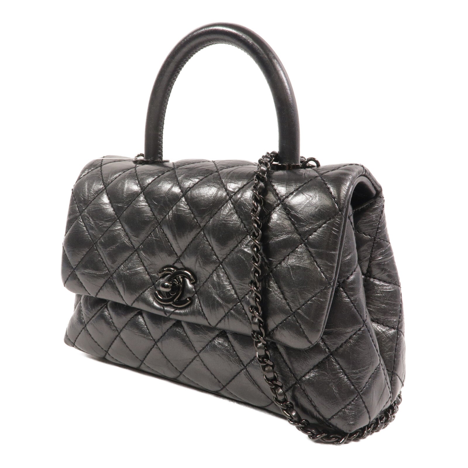 CHANEL 牛皮皮革Coco Handle Small鏈帶手挽肩背兩用袋
