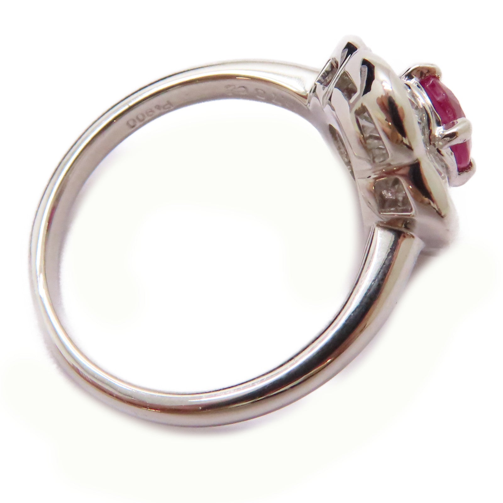 JEWELRY PT900鉑金Ruby Diamond Ring 0.73ct紅寶石/0.52ct鑽石戒指US#5.5
