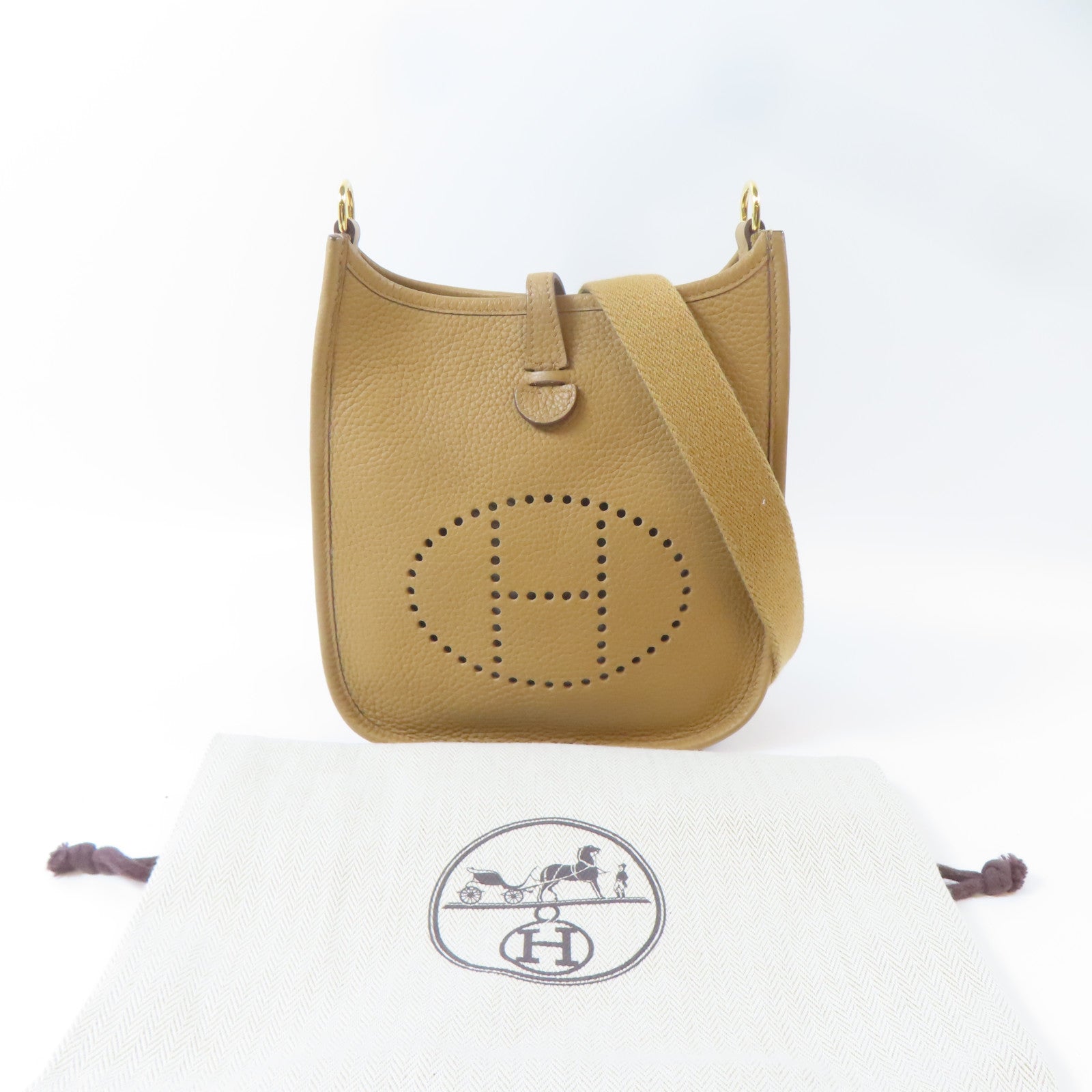 HERMES Clemence皮革Evelyne TPM金扣肩背袋Biscuit/啡色