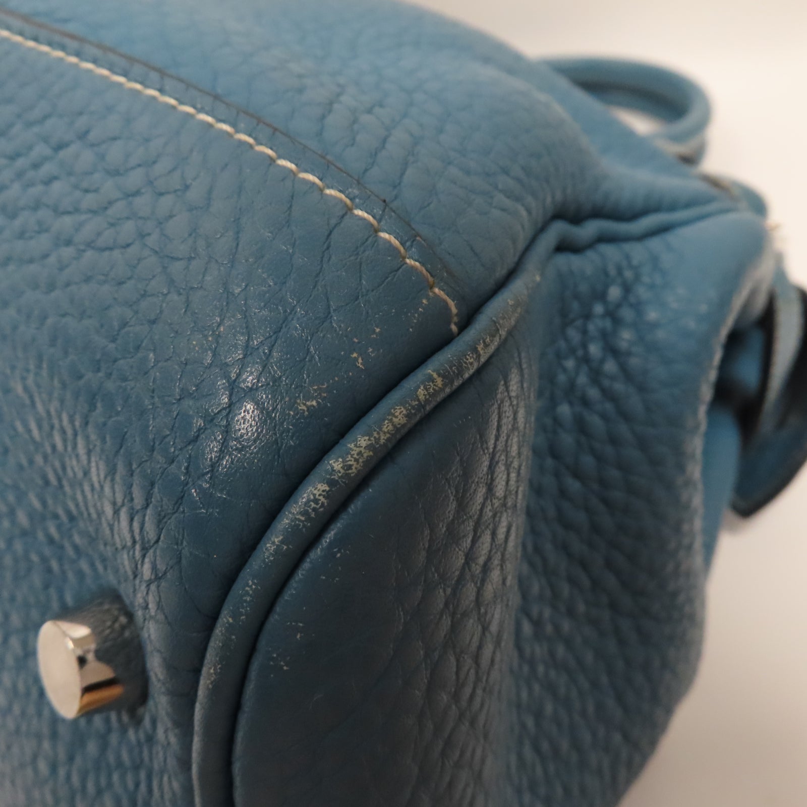 HERMES 【激減優惠】Clemence皮革Atlas 35銀扣手挽袋Blue Jeans牛仔藍色