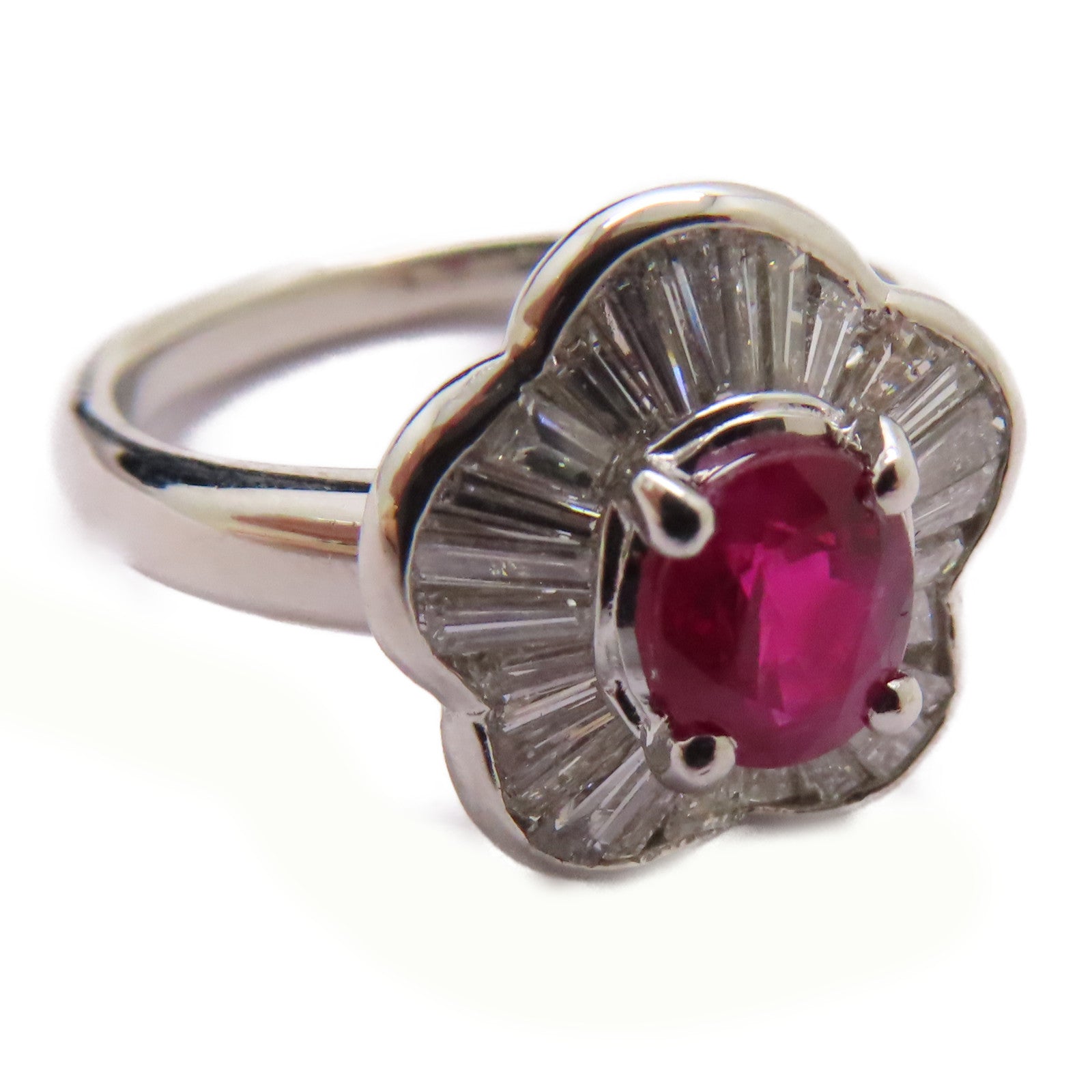 JEWELRY PT900鉑金Ruby Diamond Ring 0.73ct紅寶石/0.52ct鑽石戒指US#5.5