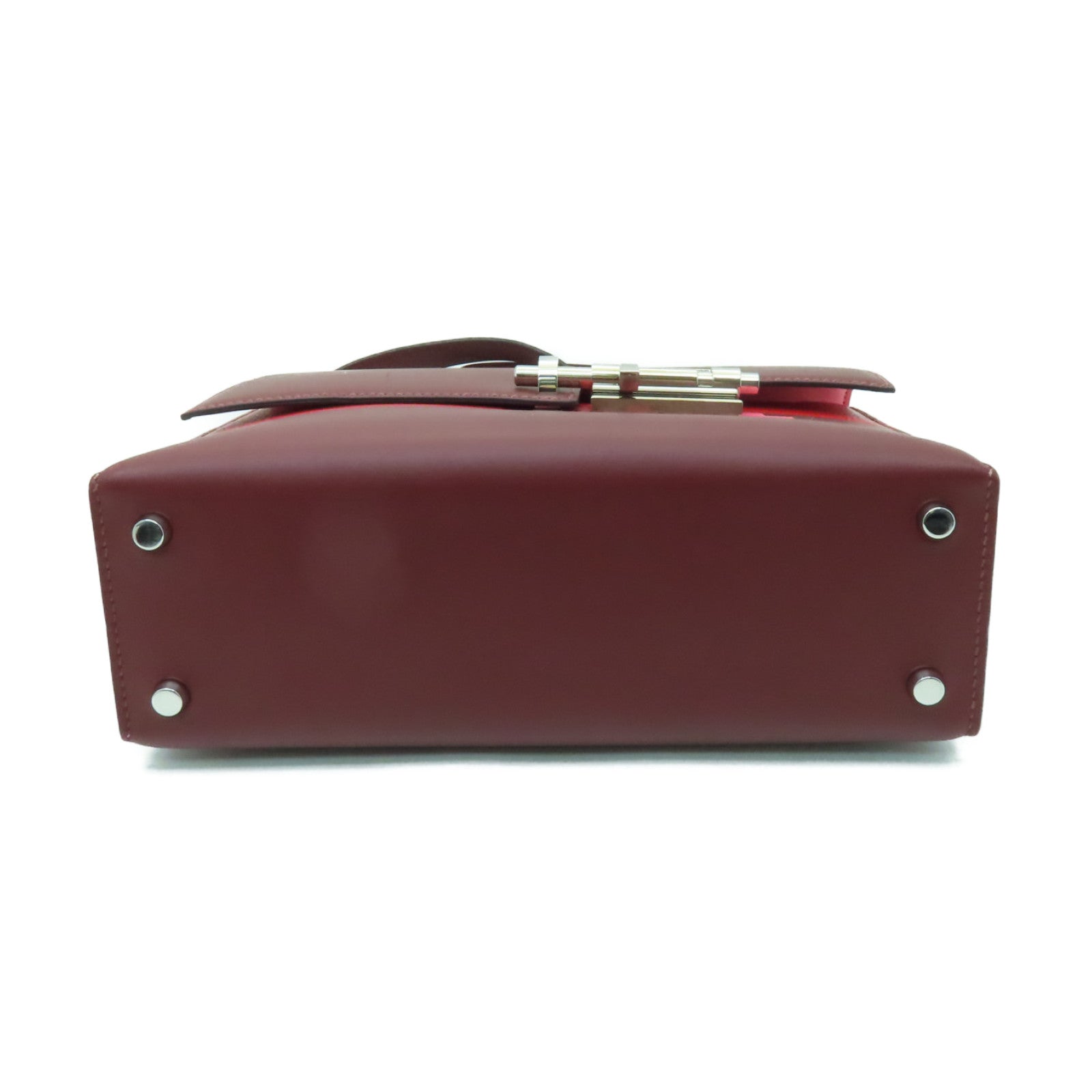 HERMES 【激減優惠】Box Calf皮革Verrou 23銀扣肩背袋Rouge H酒紅色