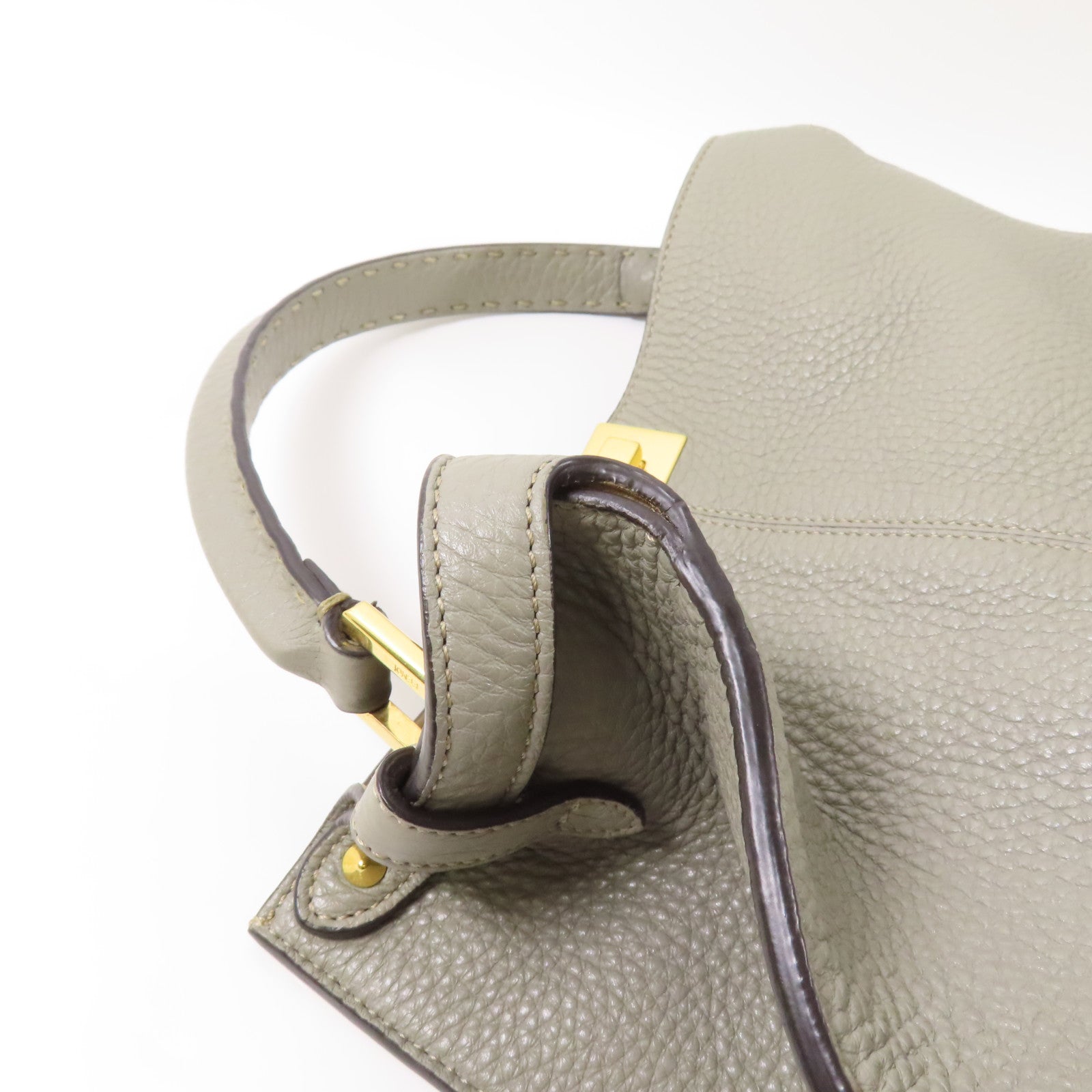 FENDI GHW Peekaboo X-Lite 2 Way Shoulder Handbag Calfskin Leather Gray