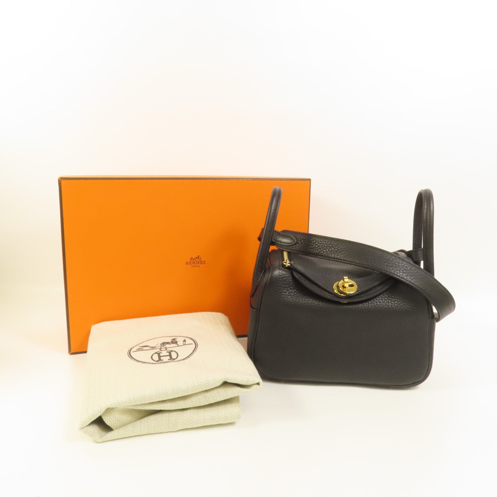 HERMES Clemence皮革Mini Lindy金扣手挽肩背兩用袋Noir