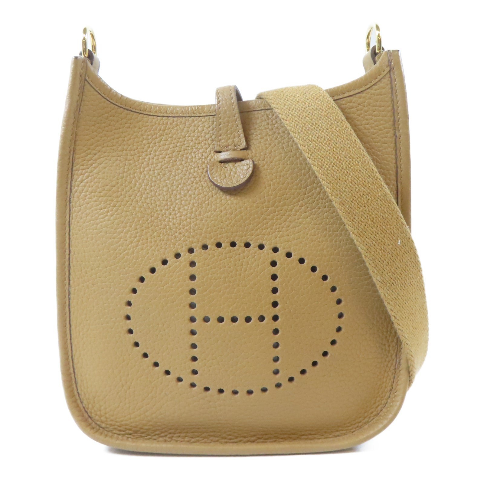 HERMES Clemence皮革Evelyne TPM金扣肩背袋Biscuit/啡色