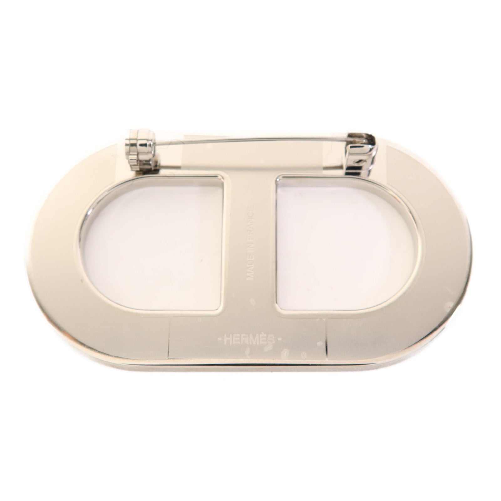 HERMES 金屬/Epsom皮革Chaine d'Aucre Brooch銀扣胸針Etain