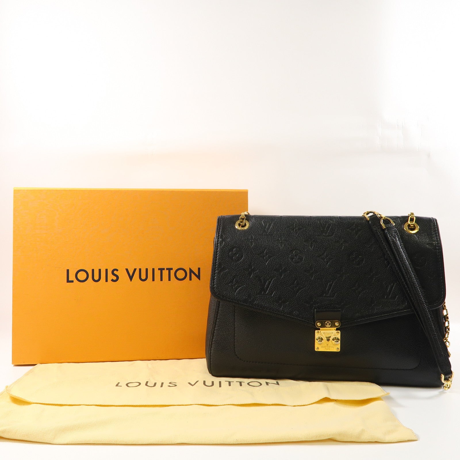 LOUIS VUITTON Monogram Empreinte Saint Germain MM金扣肩背袋黑色