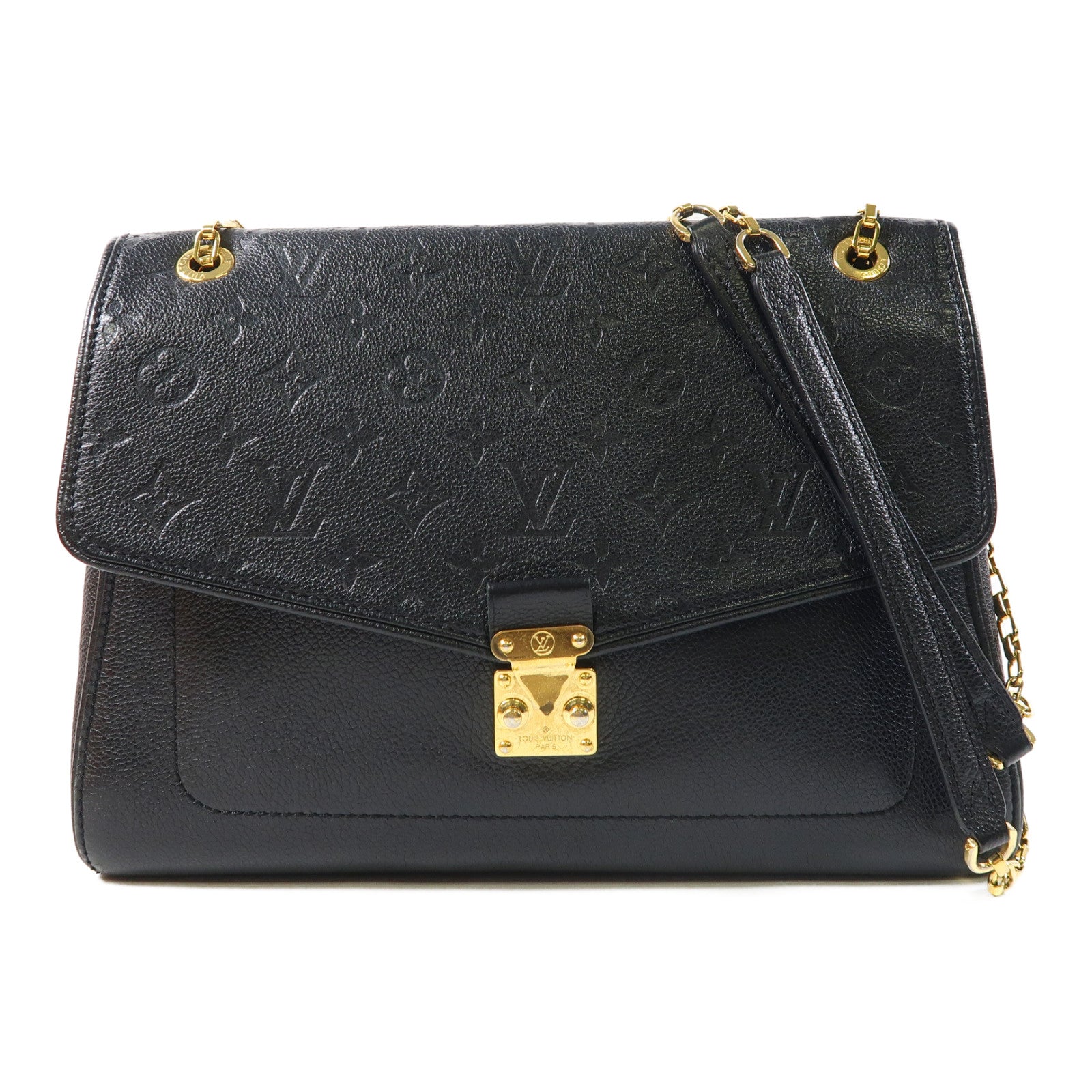 LOUIS VUITTON Monogram Empreinte Saint Germain MM金扣肩背袋黑色