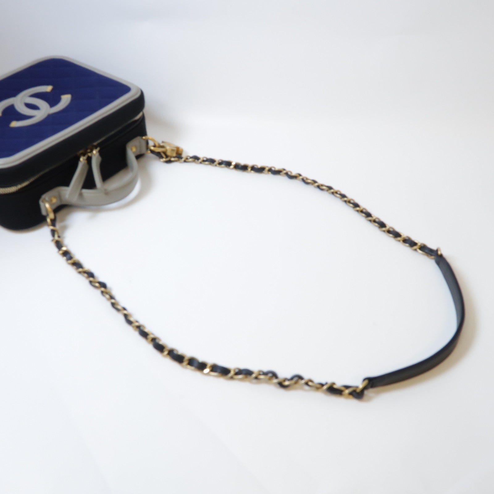 CHANEL 【激減優惠】帆布Chain Shoulder金扣手挽肩背兩用袋黑色/深藍色