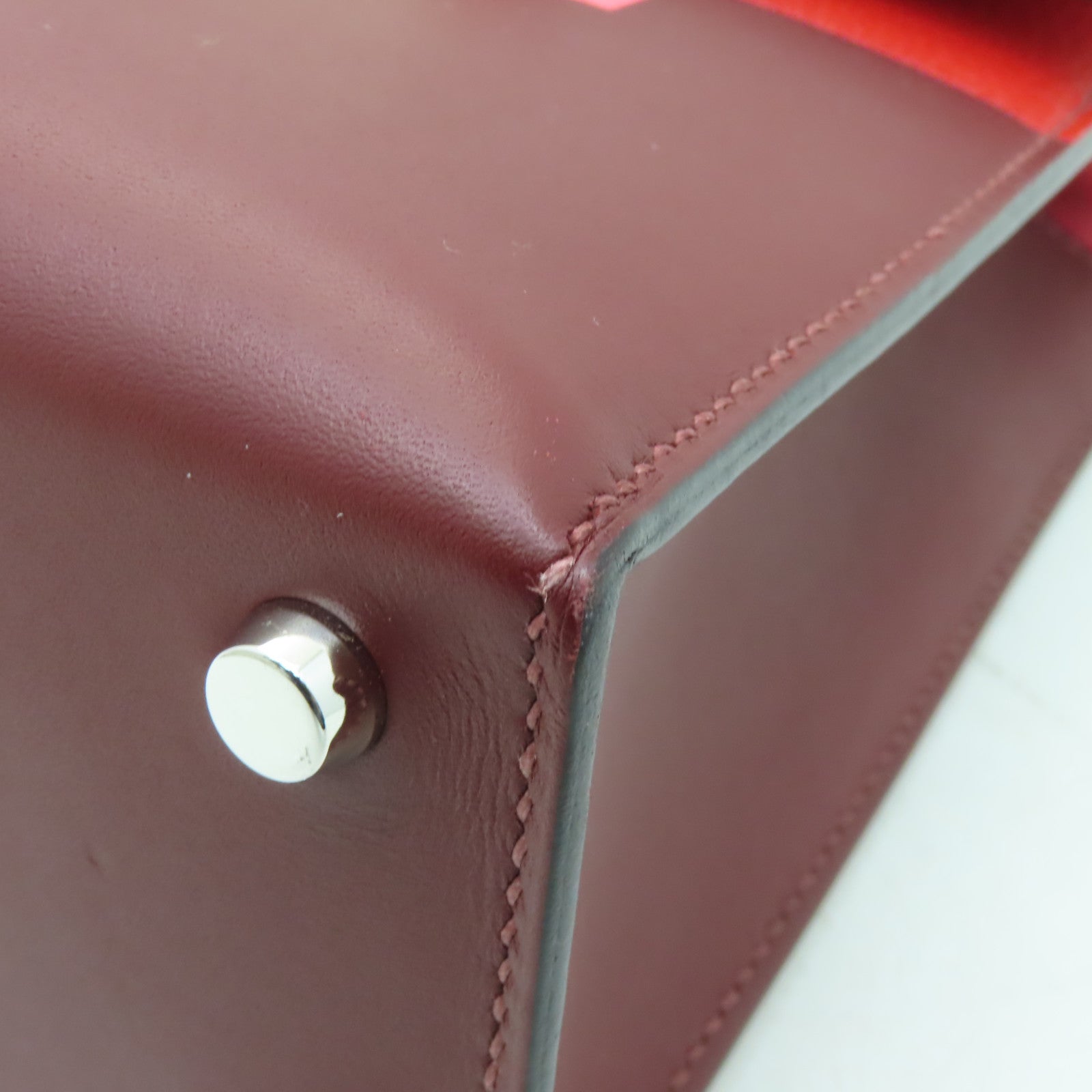 HERMES 【激減優惠】Box Calf皮革Verrou 23銀扣肩背袋Rouge H酒紅色