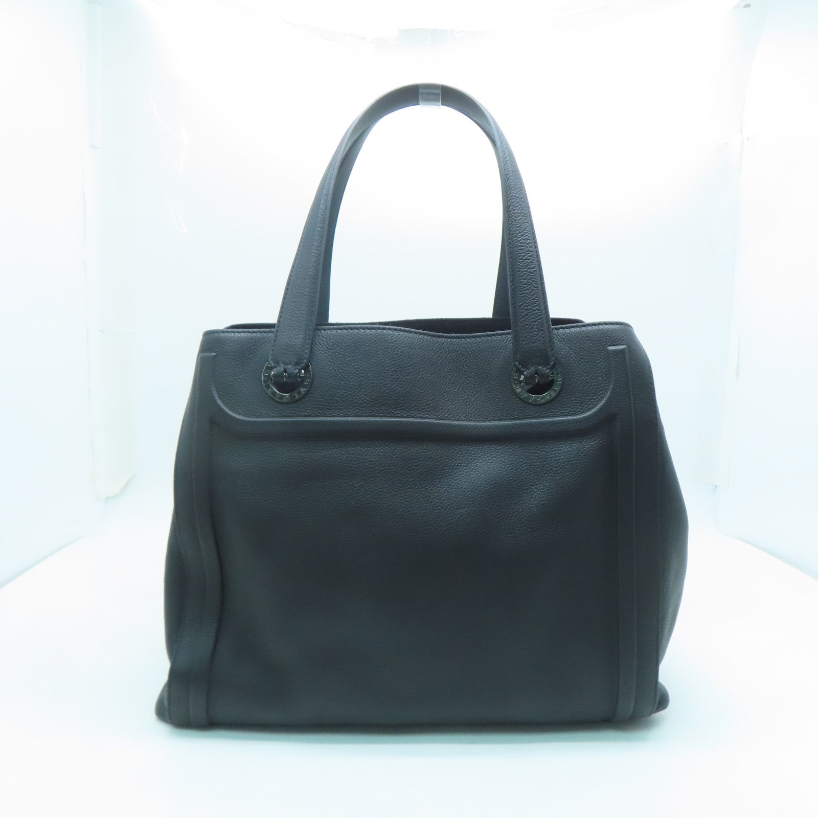 BVLGARI 【清倉大減價】牛皮皮革Shoulder Bag銀扣肩背袋黑色