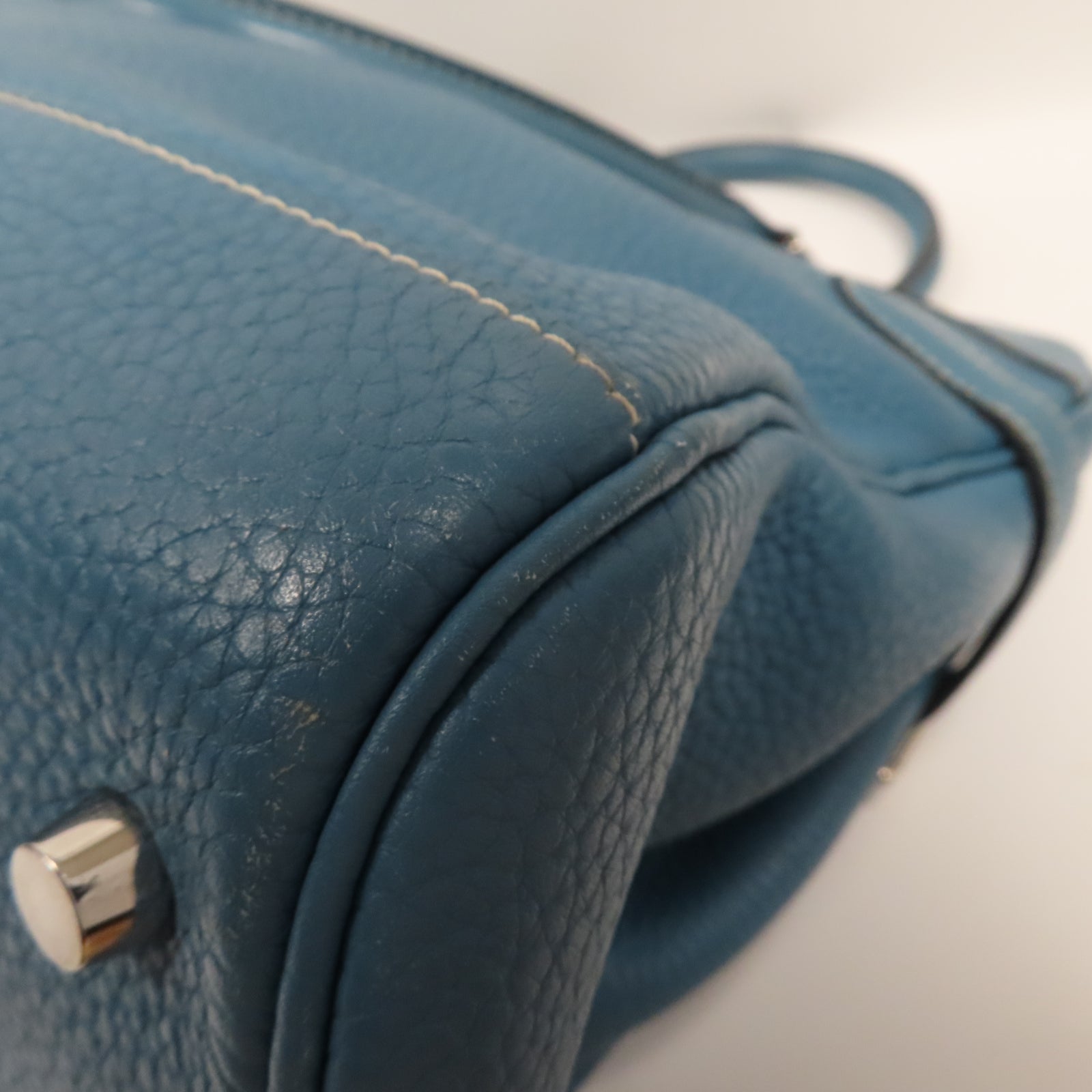 HERMES 【激減優惠】Clemence皮革Atlas 35銀扣手挽袋Blue Jeans牛仔藍色