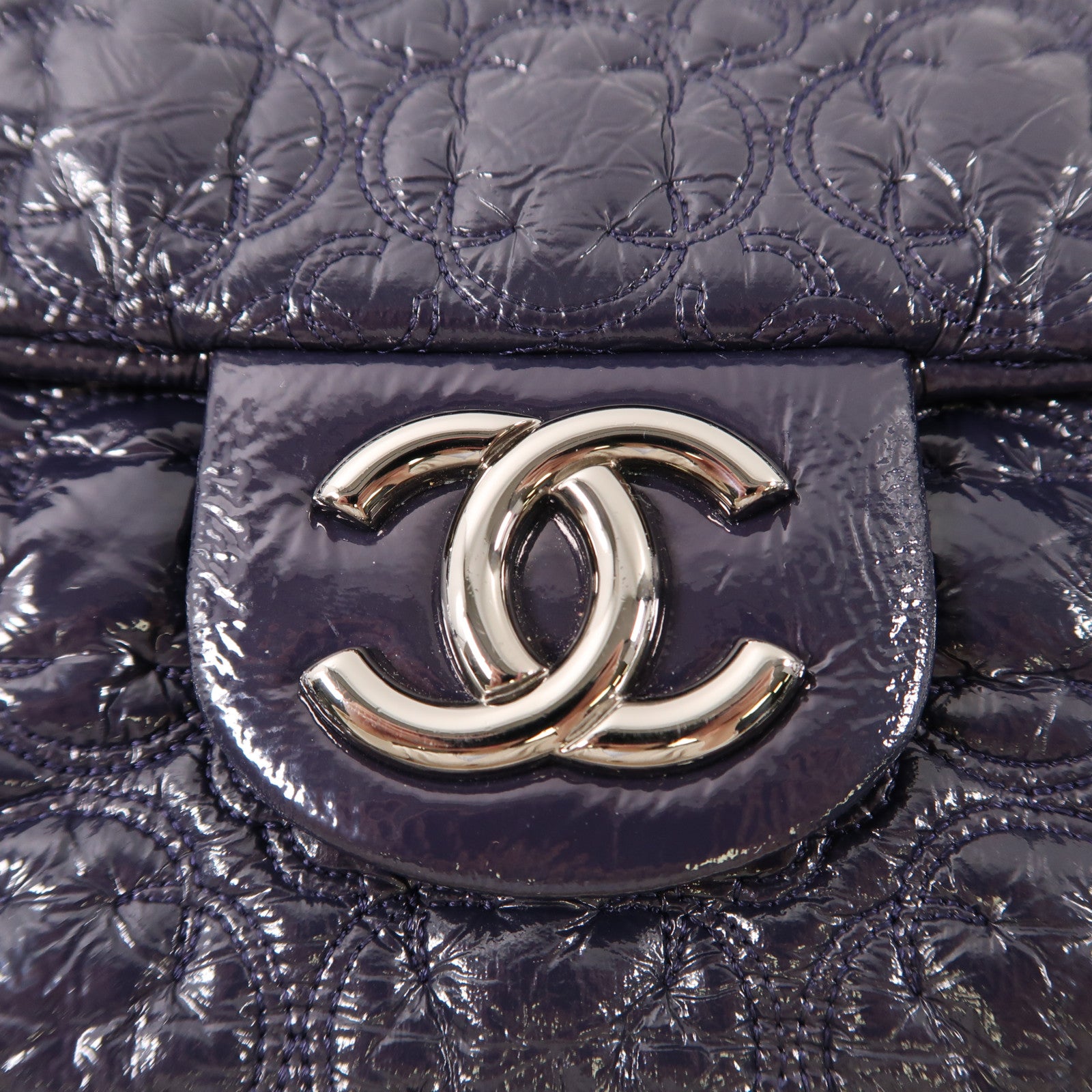 CHANEL 漆皮皮革Chain Shoulder Bag銀扣鏈帶肩背袋深紫色