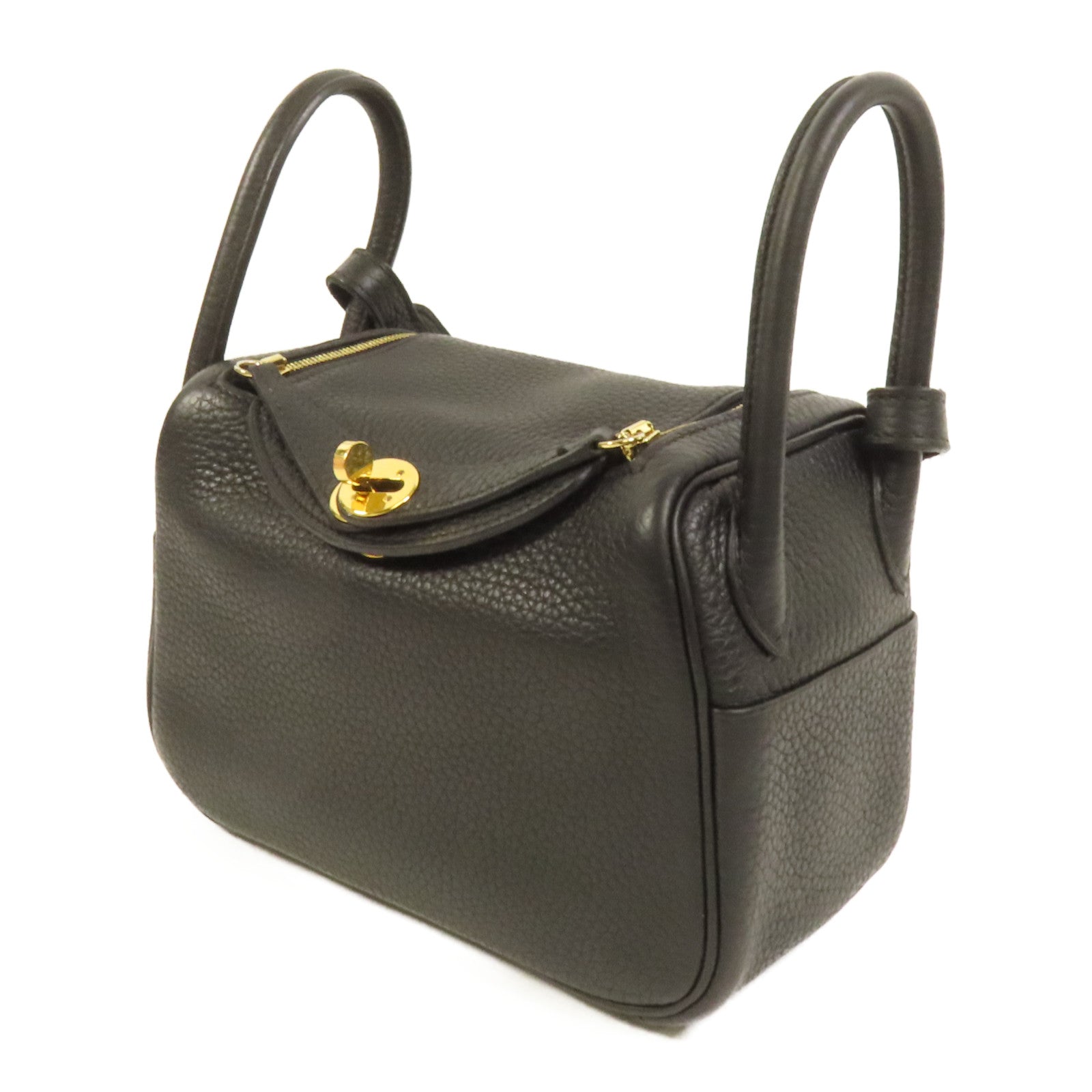 HERMES Clemence皮革Mini Lindy金扣手挽肩背兩用袋Noir