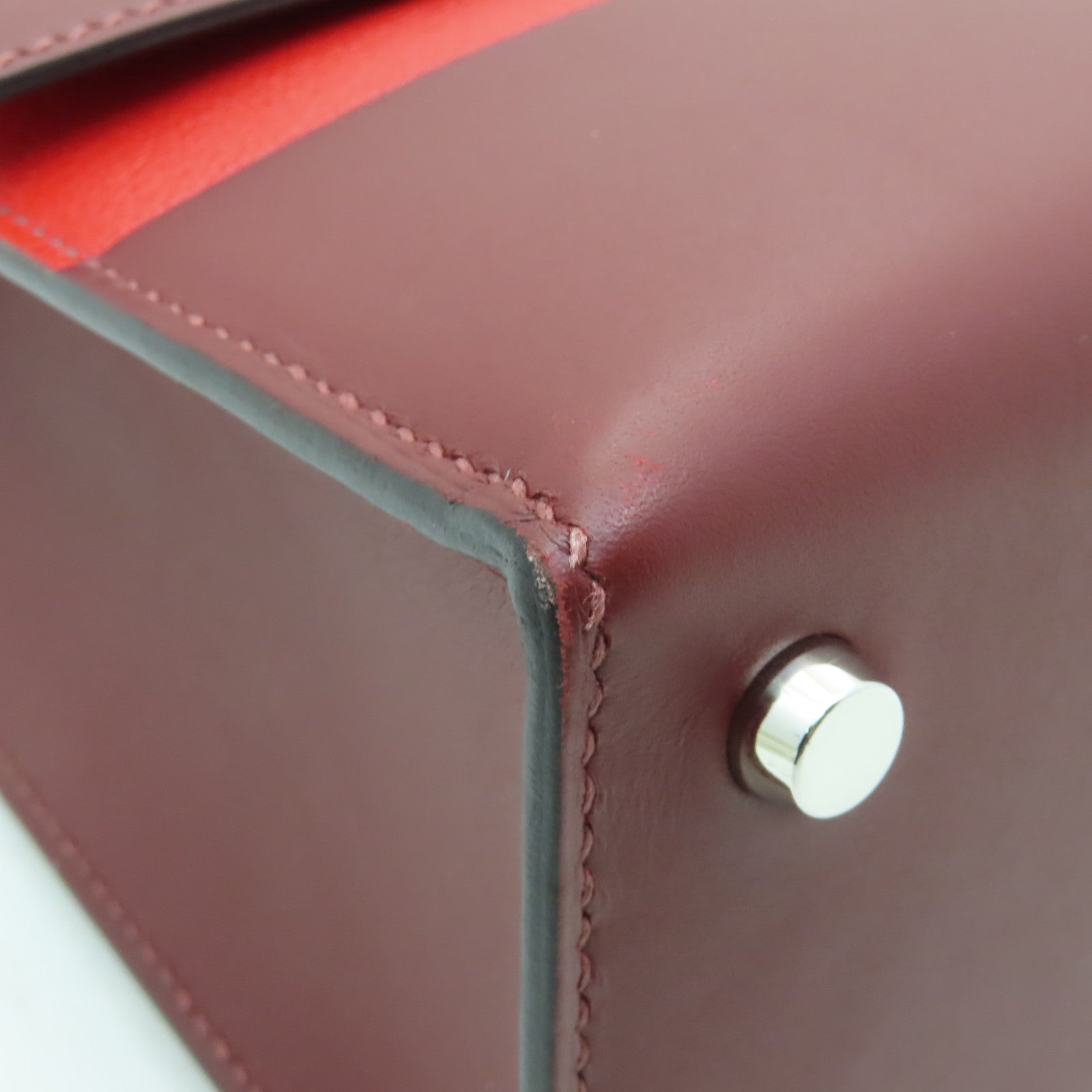 HERMES 【激減優惠】Box Calf皮革Verrou 23銀扣肩背袋Rouge H酒紅色