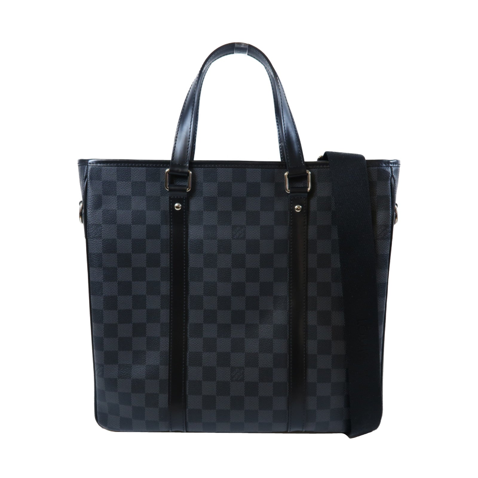 LOUIS VUITTON Damier Graphite Tadao銀扣手挽肩背兩用袋黑色