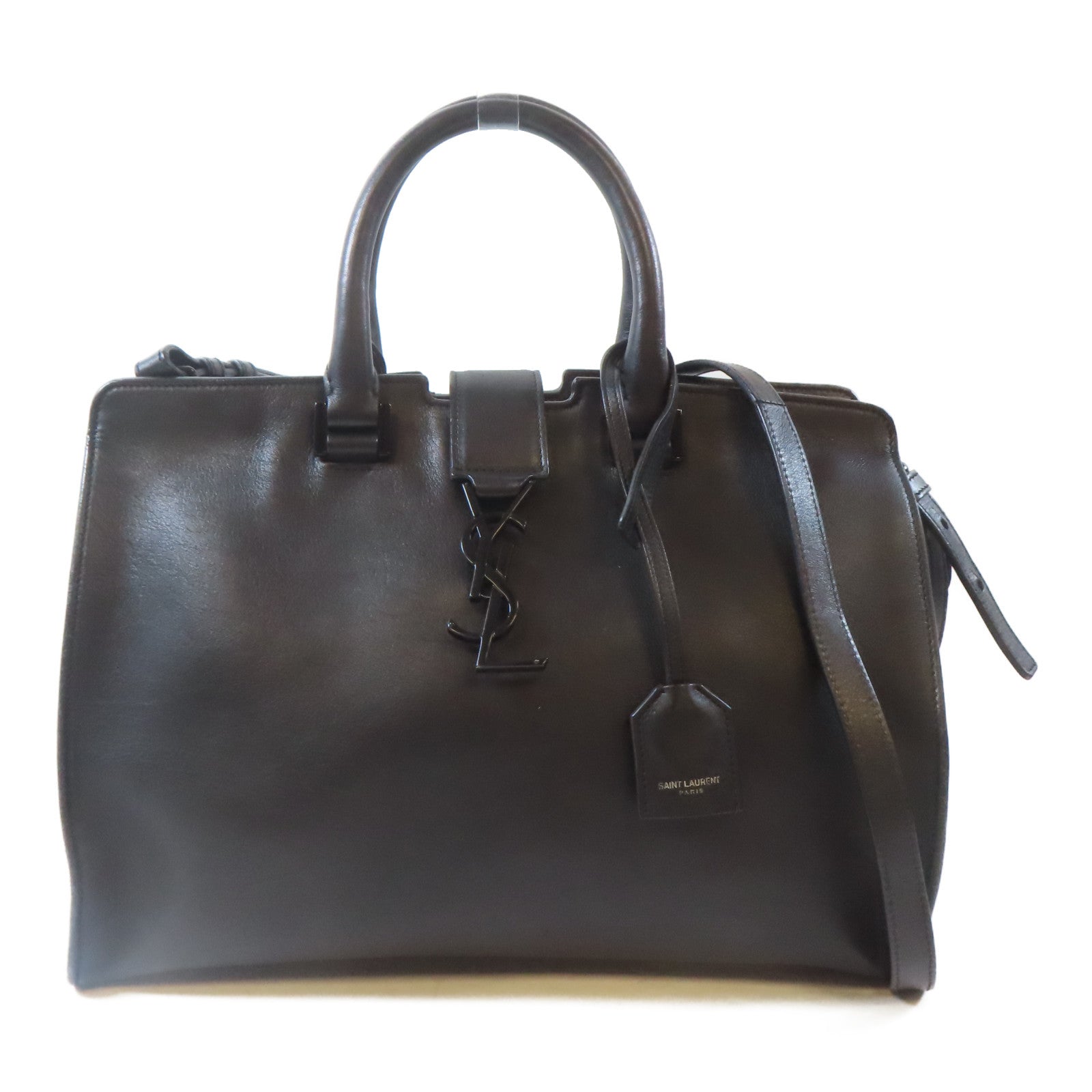 SAINT LAURENT 牛皮皮革Petit Cabas銀扣手挽肩背兩用袋黑色
