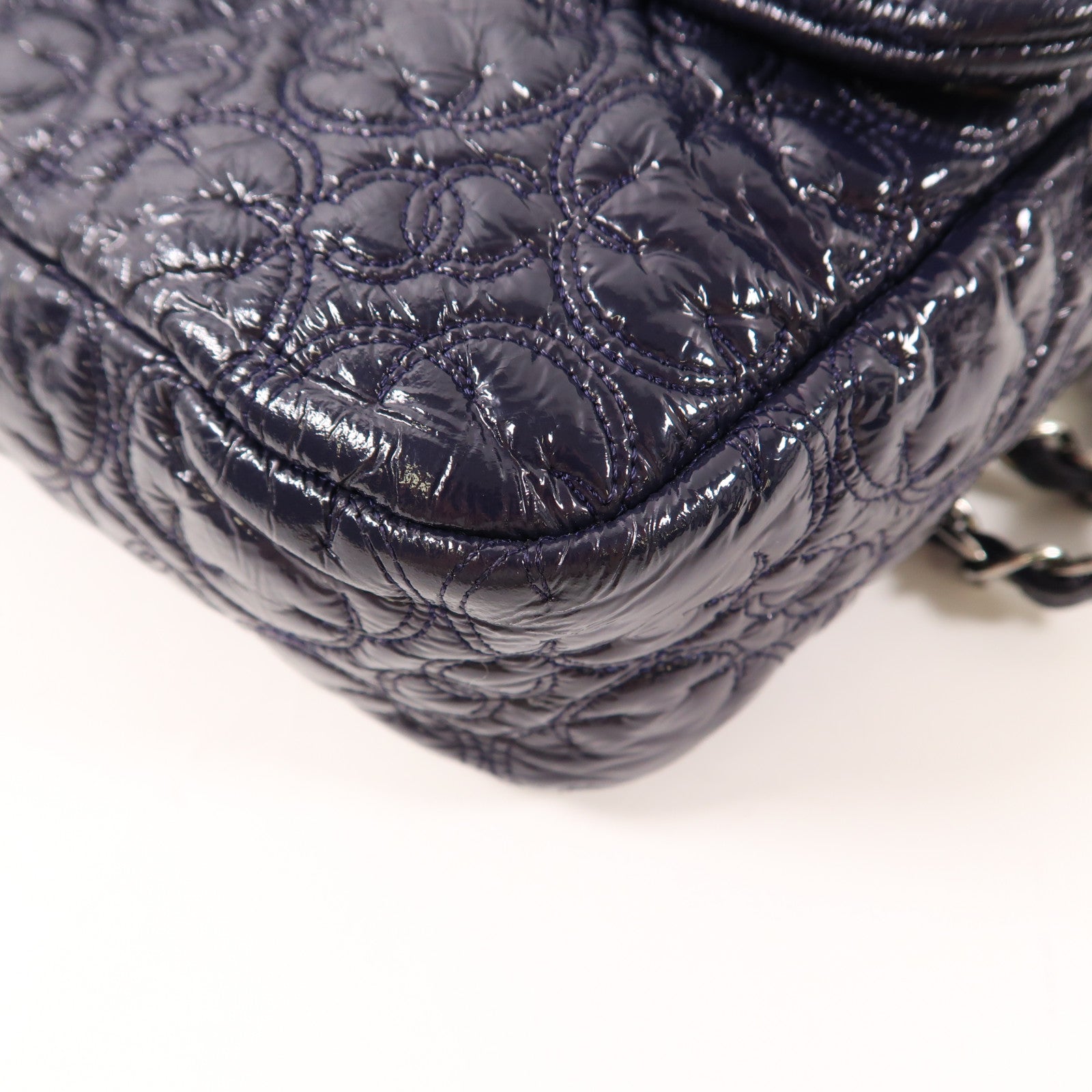 CHANEL 漆皮皮革Chain Shoulder Bag銀扣鏈帶肩背袋深紫色