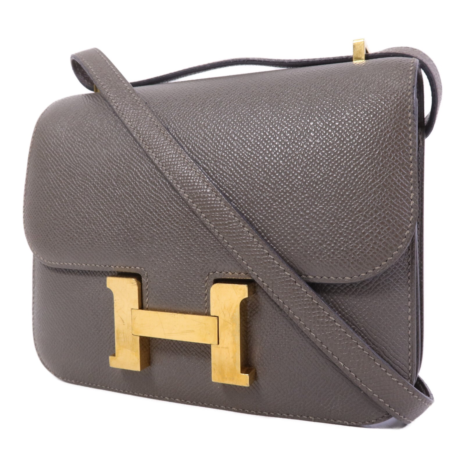 HERMES Epsom皮革Mini Constance金扣肩背袋