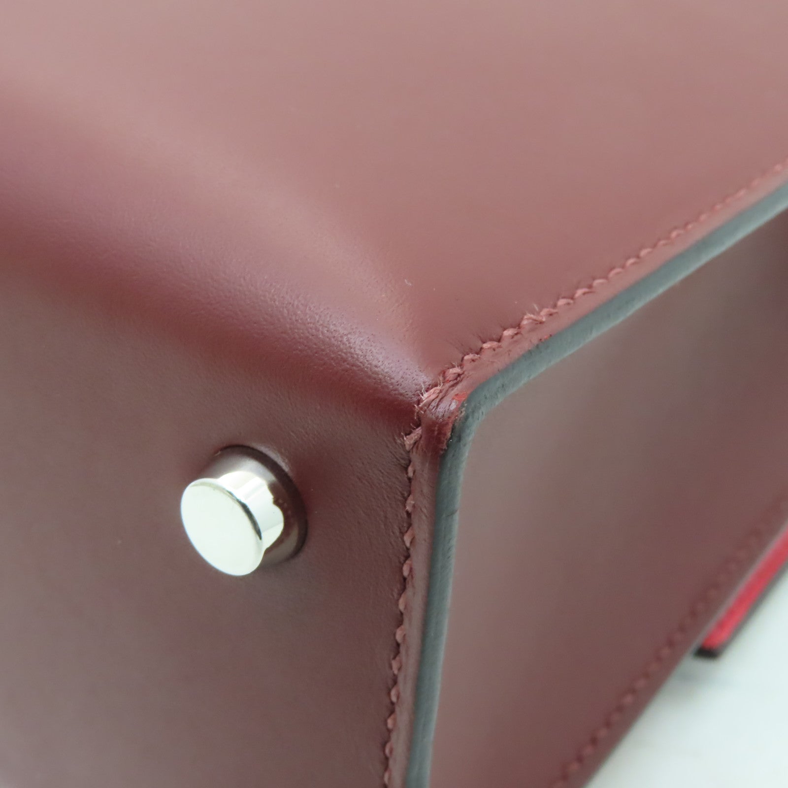 HERMES 【激減優惠】Box Calf皮革Verrou 23銀扣肩背袋Rouge H酒紅色