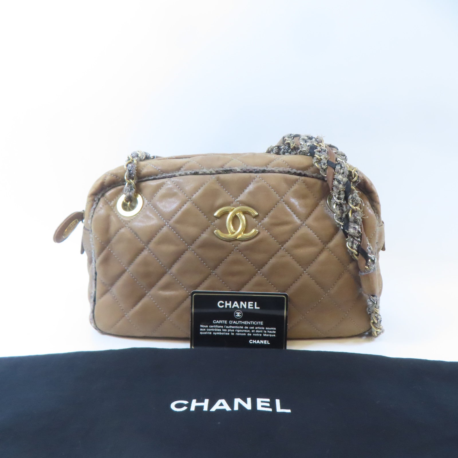 CHANEL【激減優惠】 皮革Shoulder Bag金扣肩背袋啡色