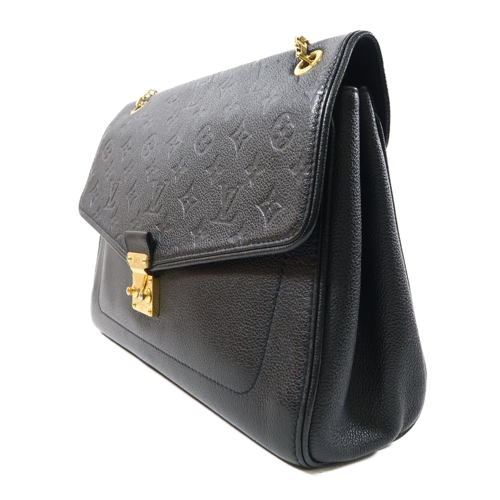 LOUIS VUITTON Monogram Empreinte Saint Germain MM金扣肩背袋黑色