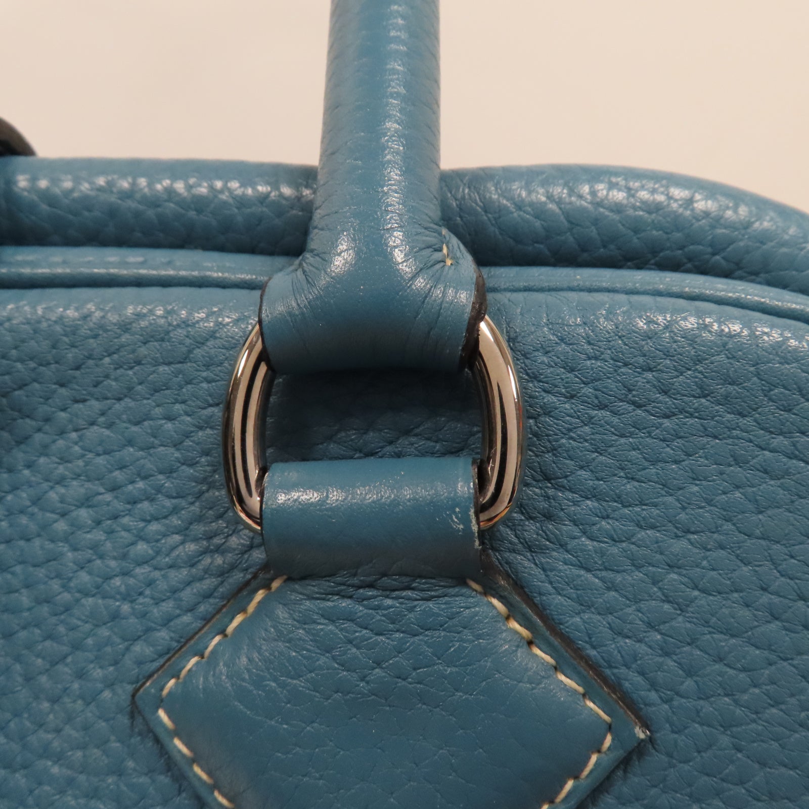 HERMES 【激減優惠】Clemence皮革Atlas 35銀扣手挽袋Blue Jeans牛仔藍色