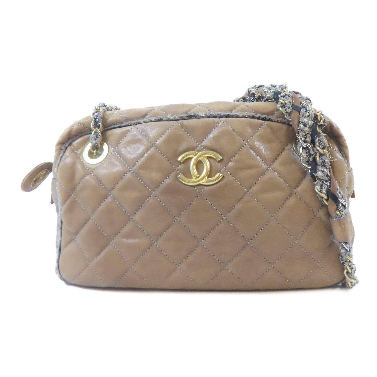 CHANEL【激減優惠】 皮革Shoulder Bag金扣肩背袋啡色