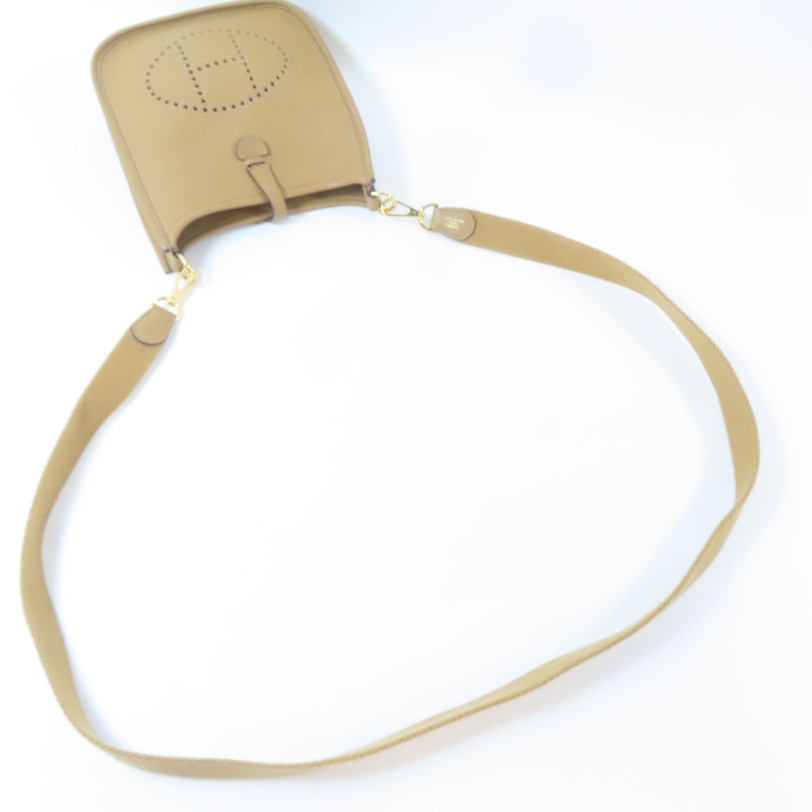 HERMES Clemence皮革Evelyne TPM金扣肩背袋Biscuit/啡色