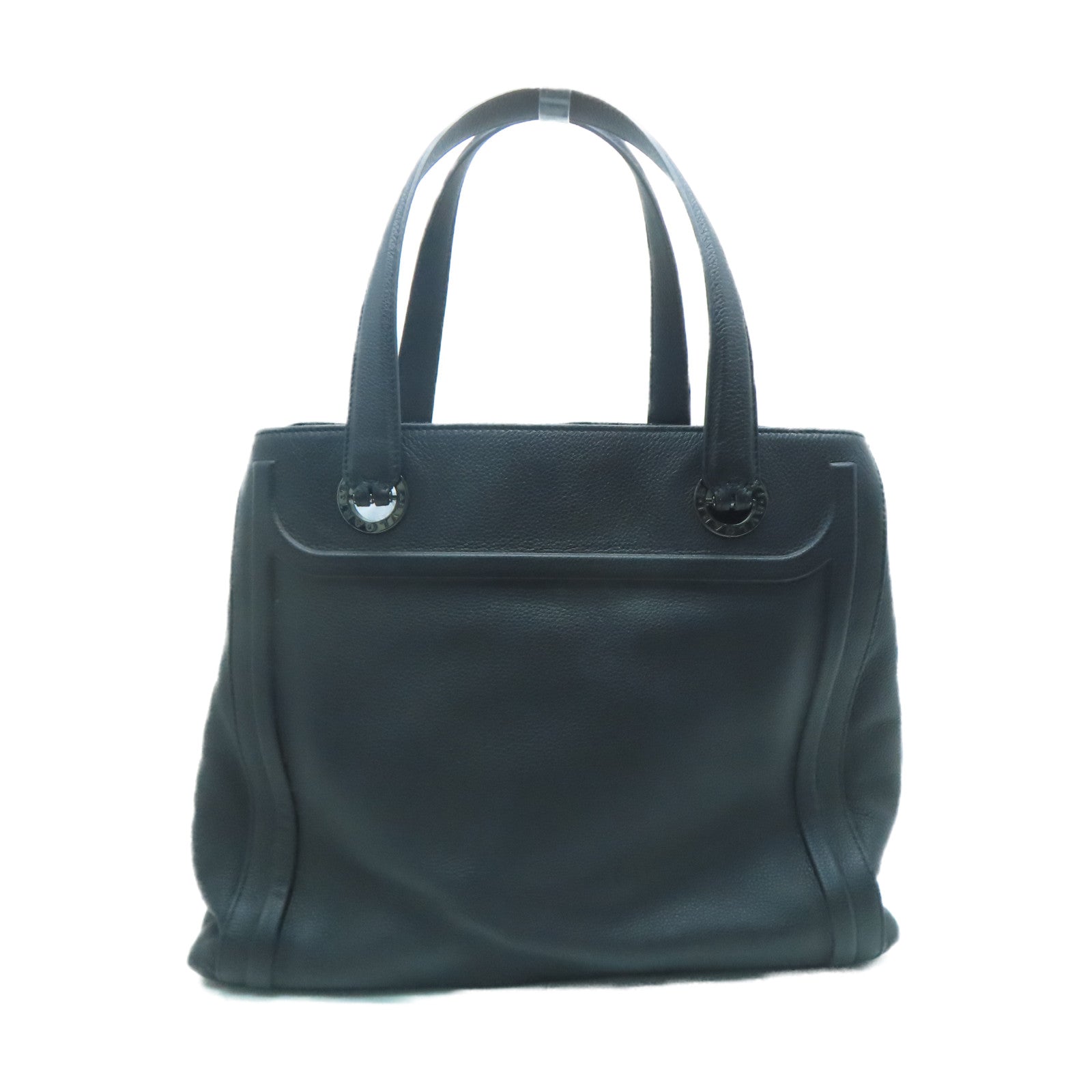 BVLGARI 【清倉大減價】牛皮皮革Shoulder Bag銀扣肩背袋黑色