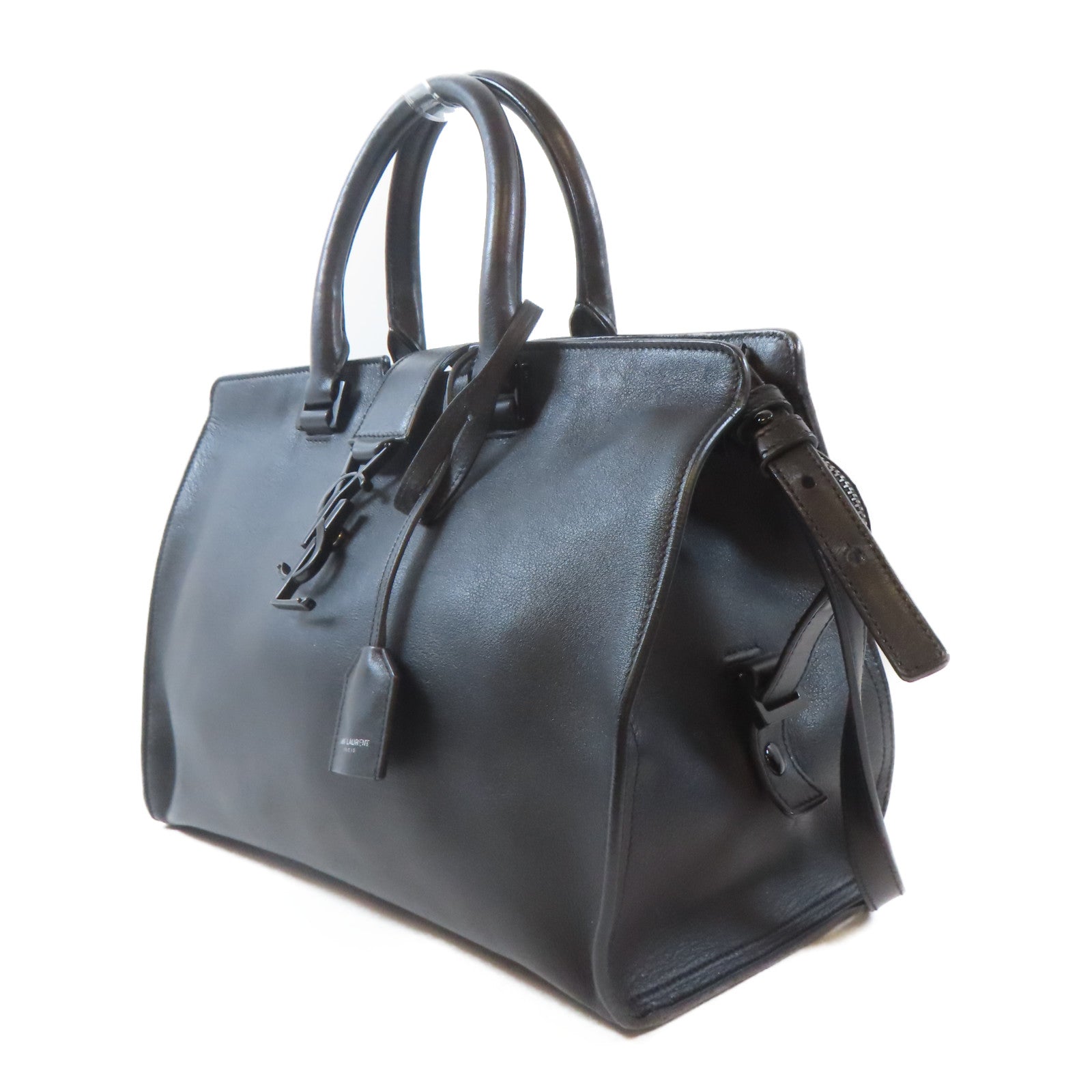 SAINT LAURENT 牛皮皮革Petit Cabas銀扣手挽肩背兩用袋黑色