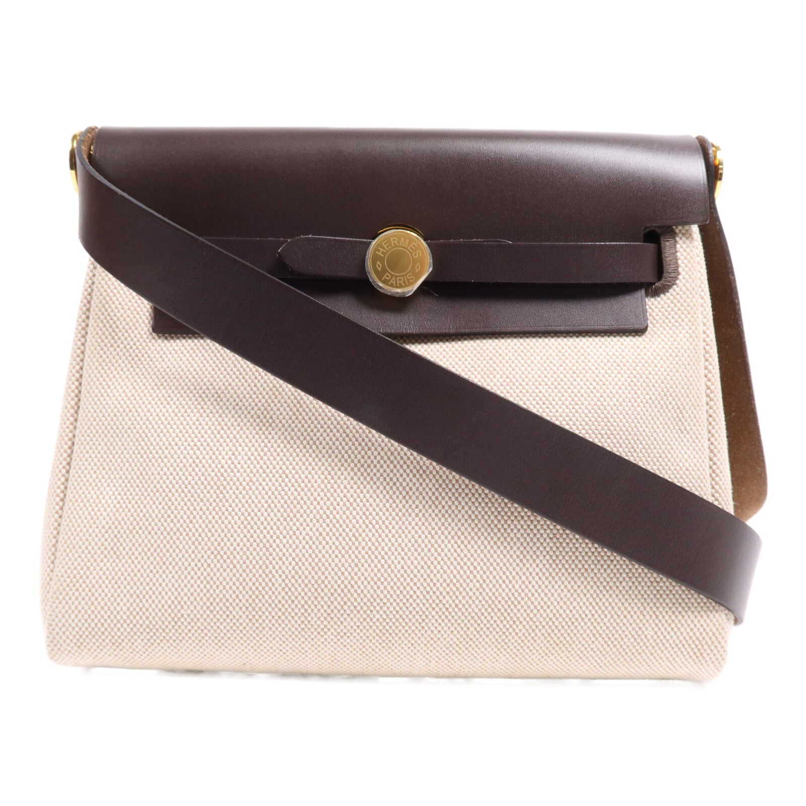 HERMES 帆布Mini Herbag金扣肩背袋