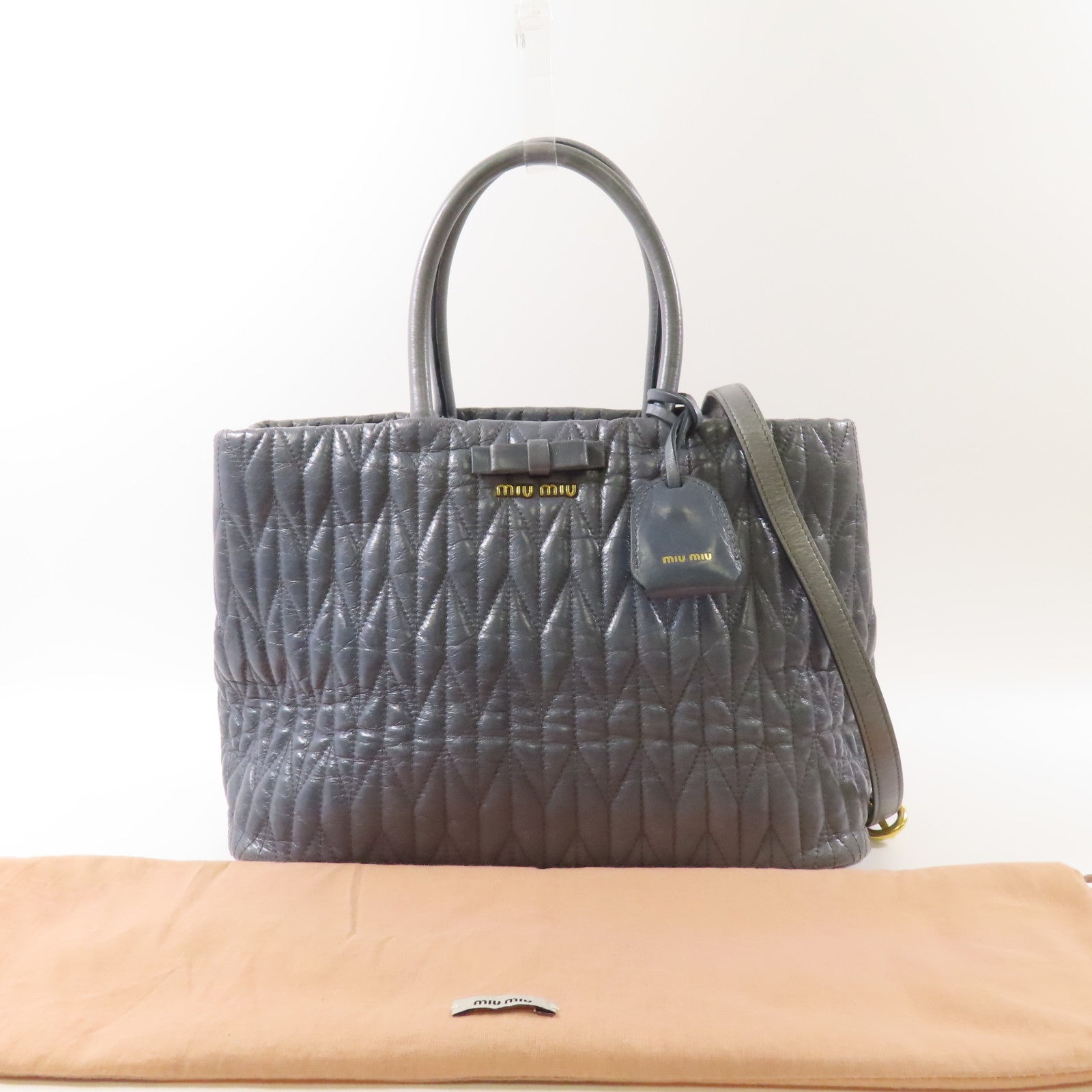 Miu Miu 牛皮皮革2 Way Shoulder Bag金扣手挽肩背兩用袋藍色