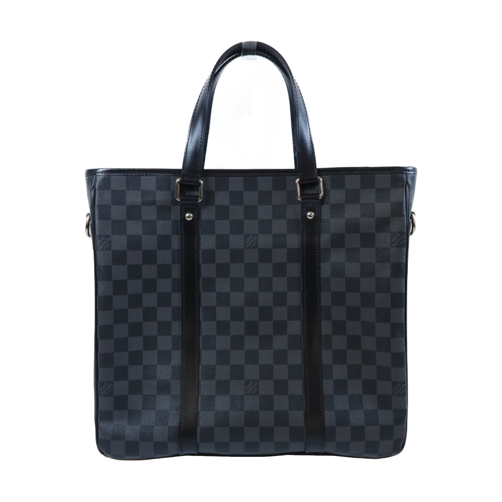 LOUIS VUITTON Damier Graphite Tadao銀扣手挽肩背兩用袋黑色