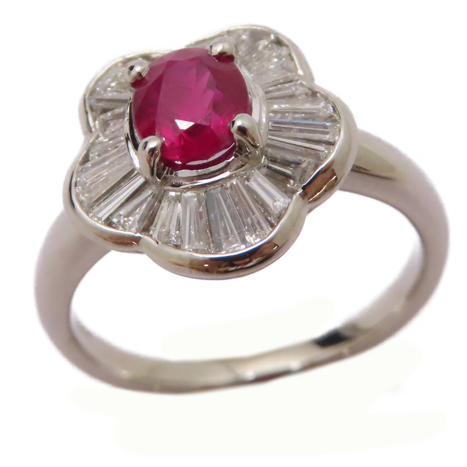 JEWELRY PT900鉑金Ruby Diamond Ring 0.73ct紅寶石/0.52ct鑽石戒指US#5.5