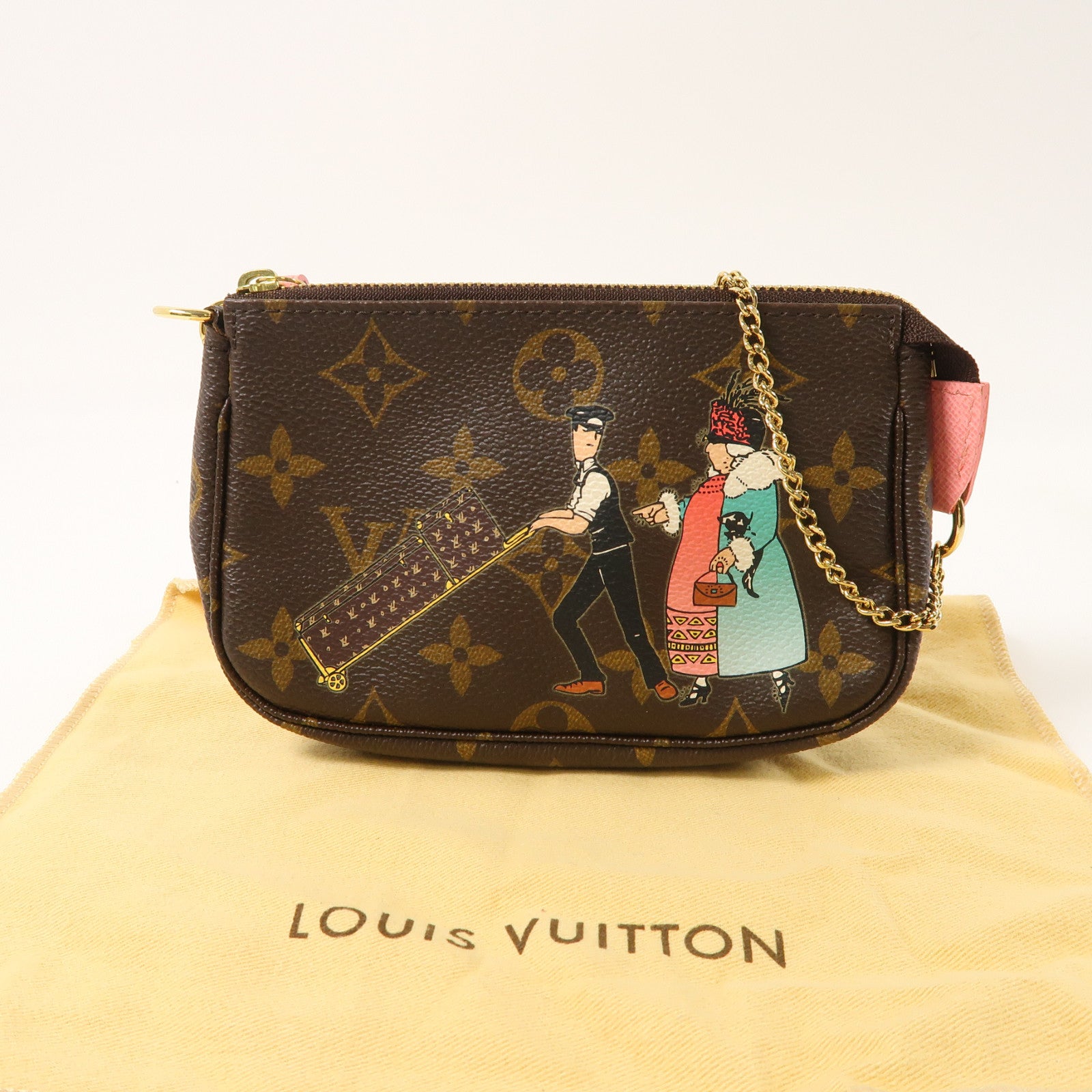 LOUIS VUITTON Monogram Pochette Accessories金扣手挽袋啡色