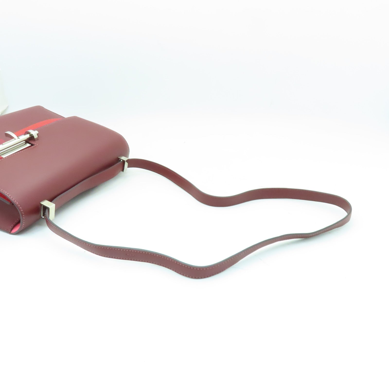 HERMES 【激減優惠】Box Calf皮革Verrou 23銀扣肩背袋Rouge H酒紅色